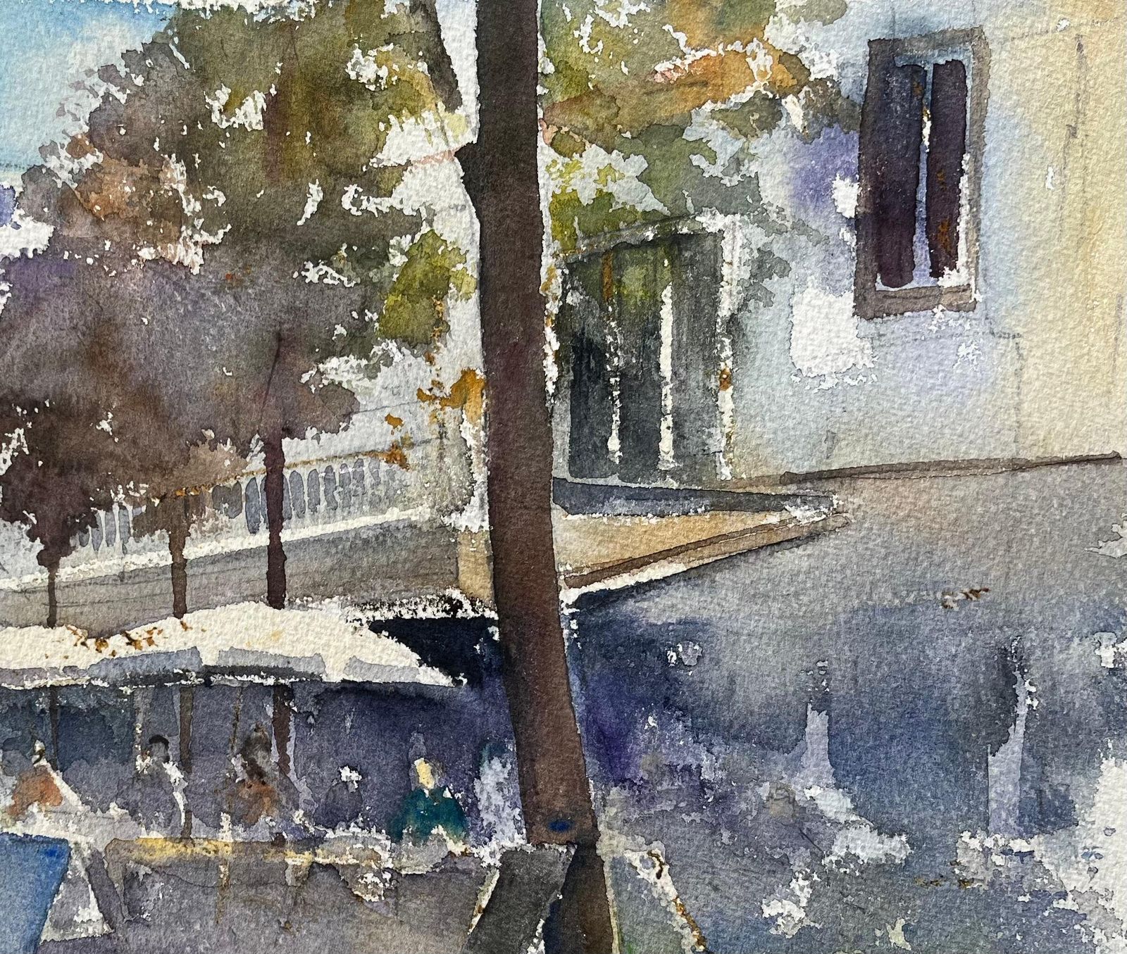 Anthony Avery British Impressionist Watercolor Of Busy Café In The Shade Of A Sunlit Square photo 355.0