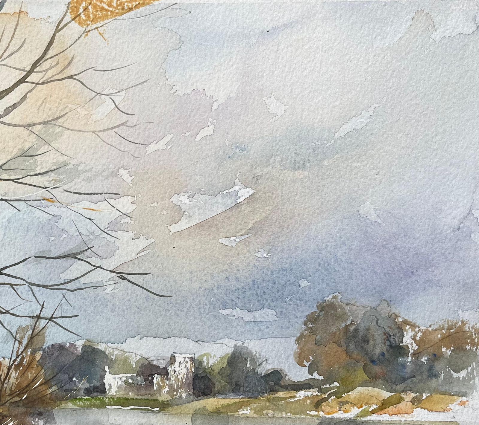 Anthony Avery British Watercolor Of Riverside Scene With Distant Church photo Art