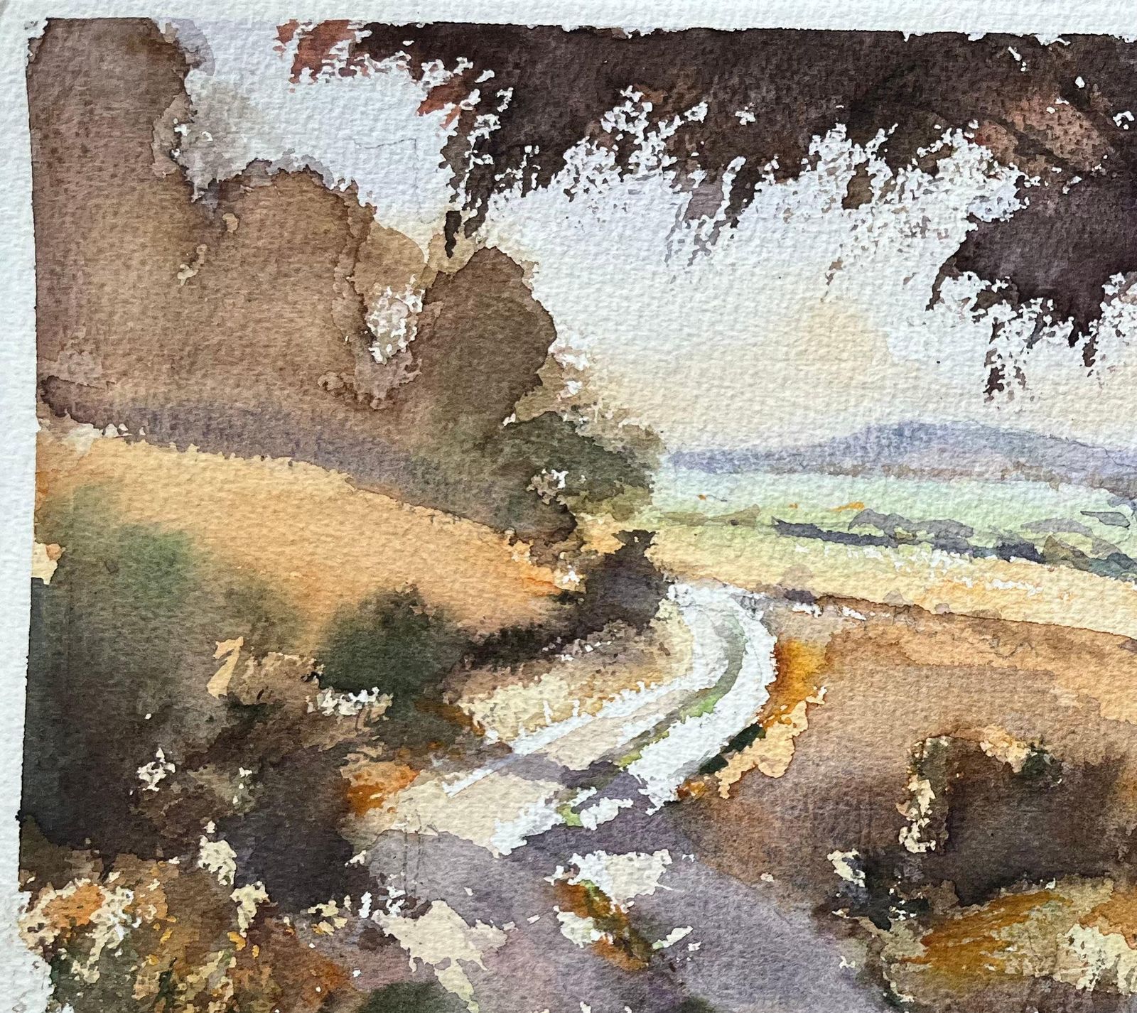 Anthony Avery British Impressionist Watercolor Of A Tranquil Country Lane With Rolling Hills photo 468.0