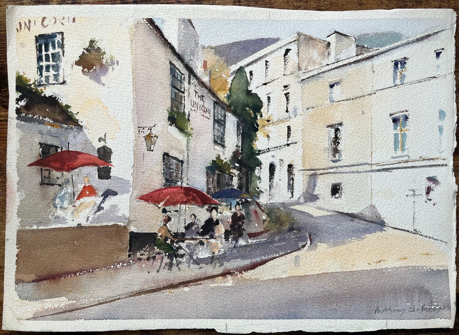 Anthony Avery British Impressionist Watercolor Of The Unicorn Inn And Village Scene photo furniture