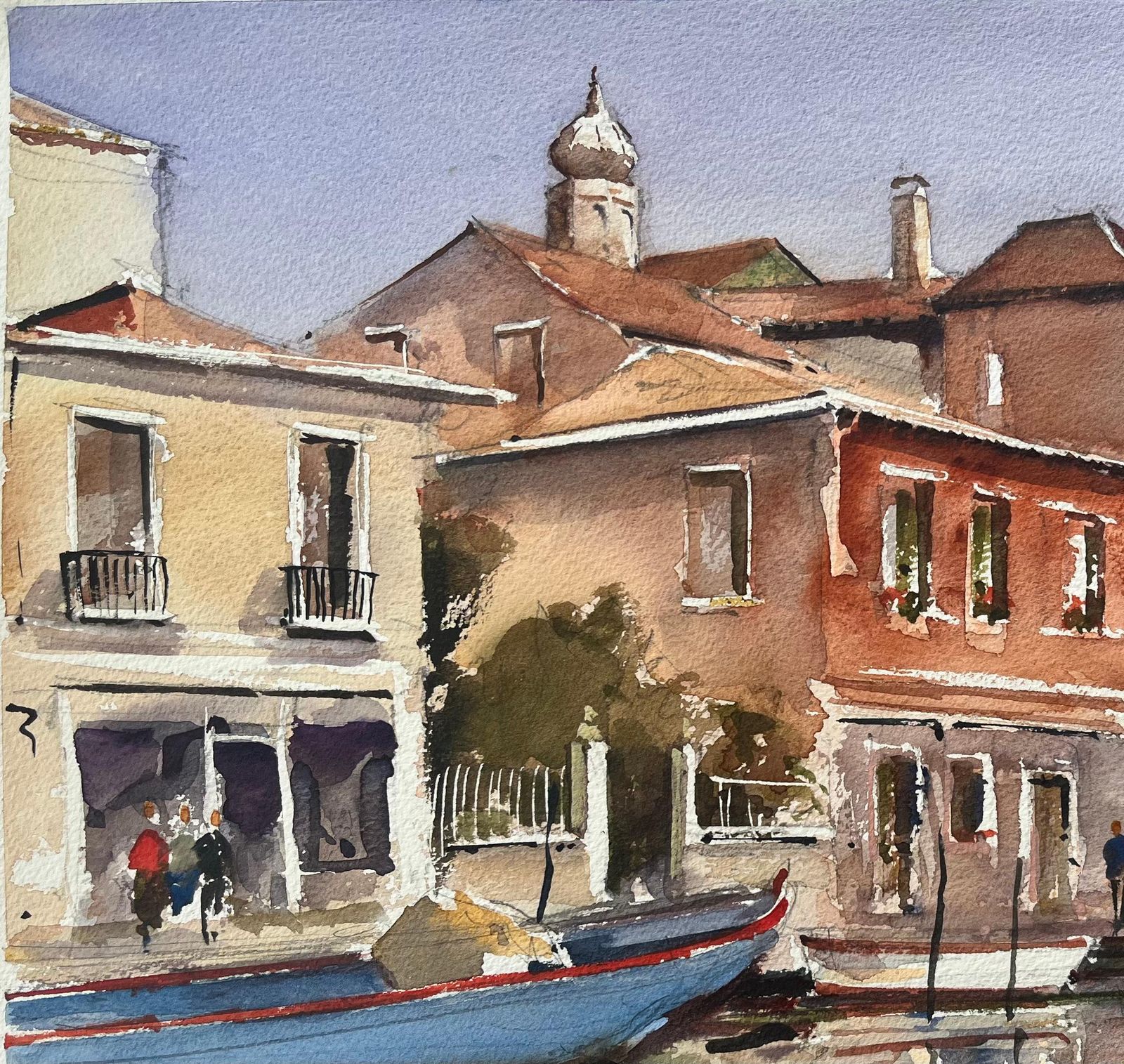 Anthony Avery British Impressionist Watercolor Of Venetian Canal Scene With Colourful Facades photo vinterior
