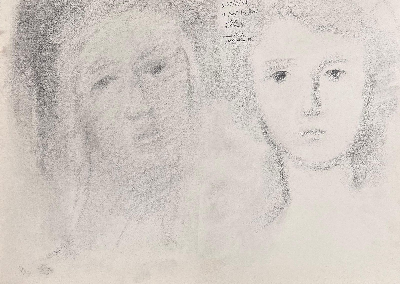 Robert Ladou Pencil Sketches Of Two Forlorn Female Faces Lady Original French Artwork 20th Century photo vinterior