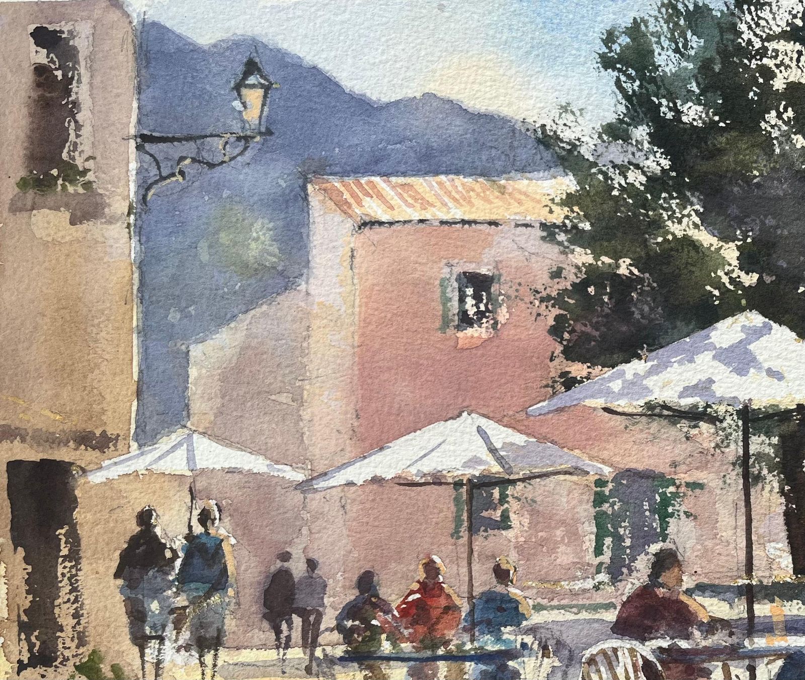 Anthony Avery British Impressionist Watercolor Of A Sunlit European Café Scene photo Art