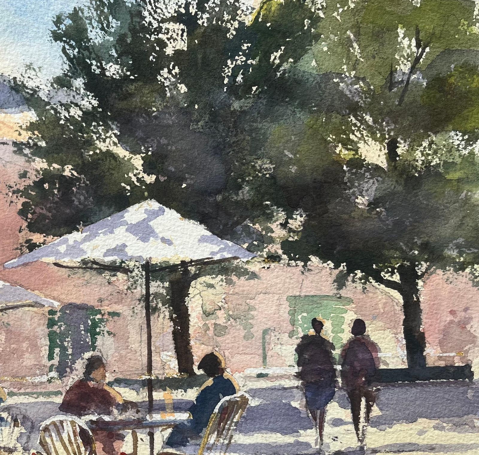 Anthony Avery British Impressionist Watercolor Of A Sunlit European Café Scene photo 425.0