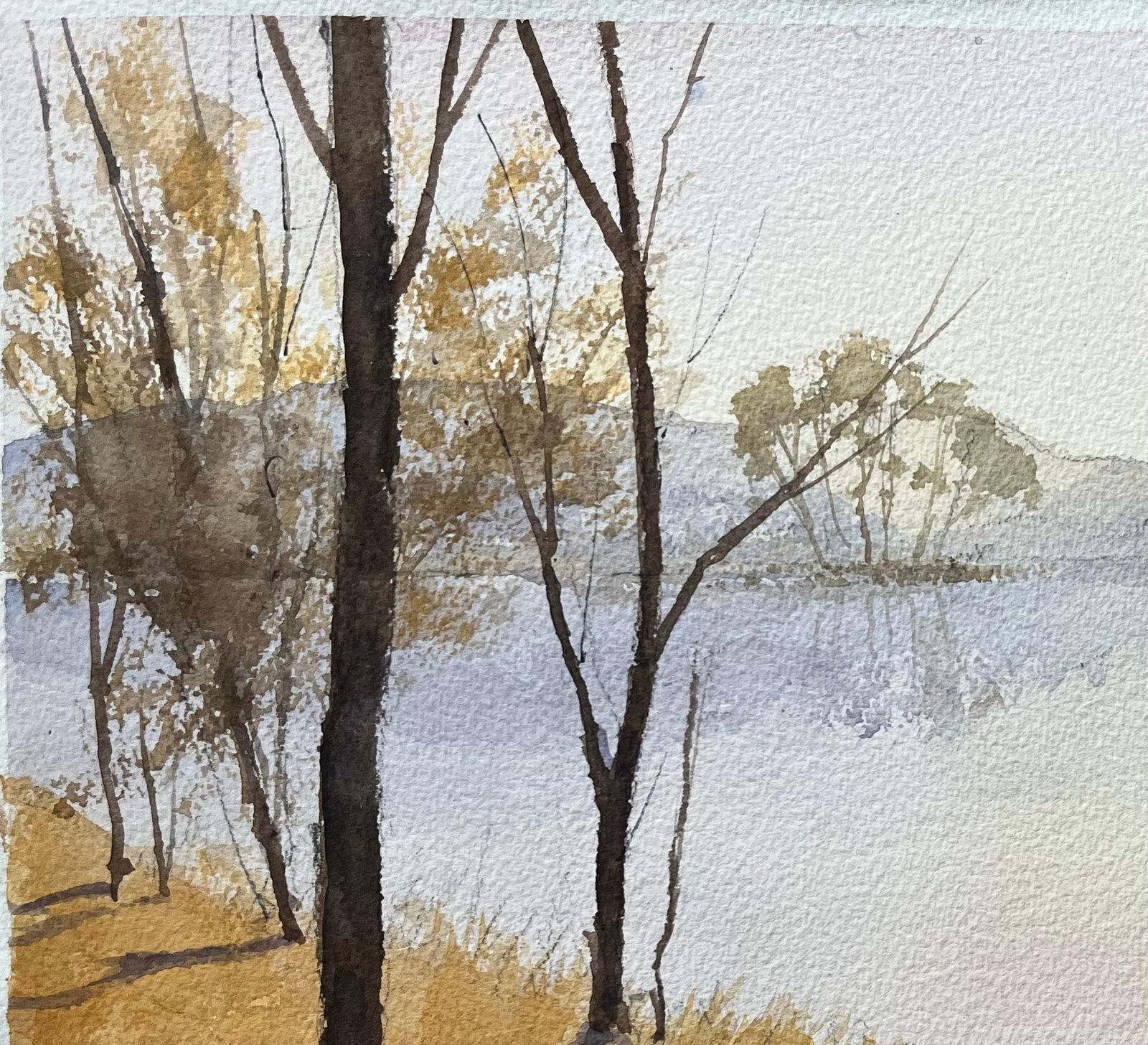 Anthony Avery British Impressionist Watercolor Of Sunlit Trees By A Tranquil Lake photo vinterior