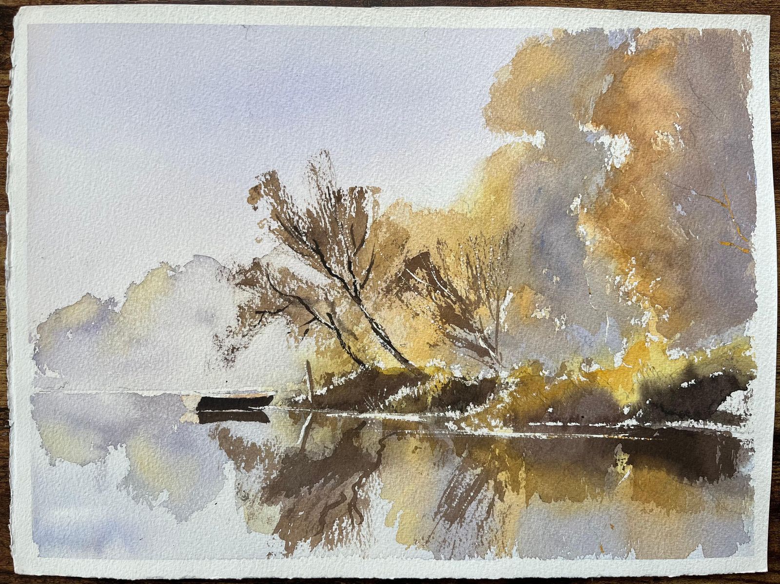 photo furniture Anthony Avery British Watercolor Ofautumnal Reflections On A Still Lake With A Boat