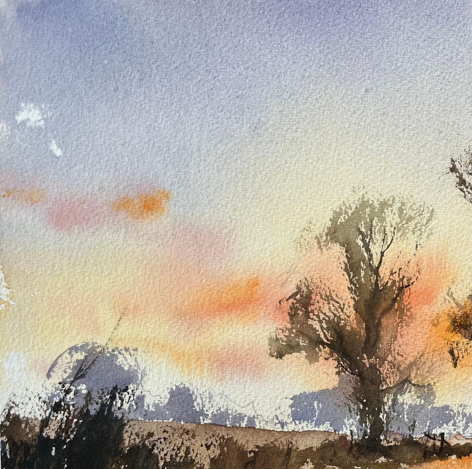 Anthony Avery British Watercolor Of Country Road At Sunset photo vinterior