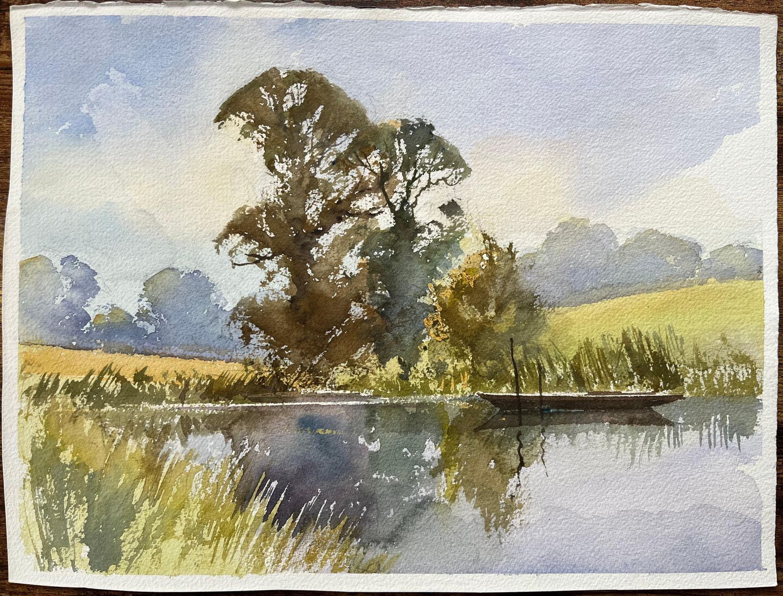 Anthony Avery British Watercolor Of Serene Landscape With Reflection And Boat photo furniture