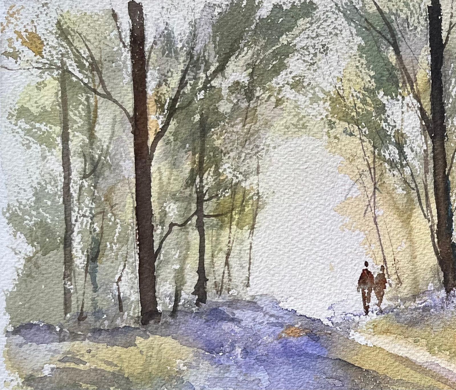 Anthony Avery British Impressionist Watercolor Of A Woodland Walk Among Bluebells photo for sale