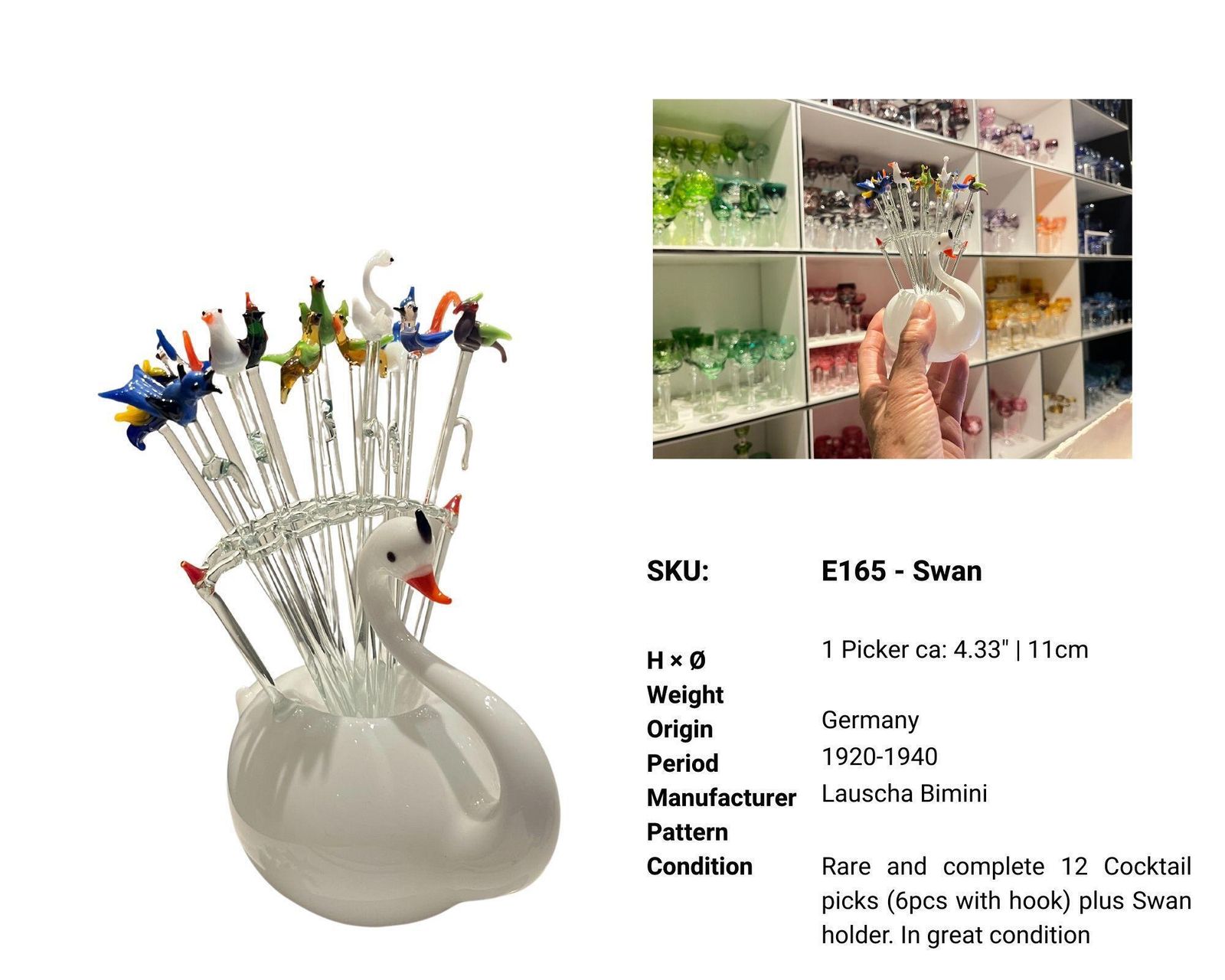 Lauscha Zwanen Cocktailprikkers | 12 Stuks | Duits Lampwork Glas photo Woonaccessoires