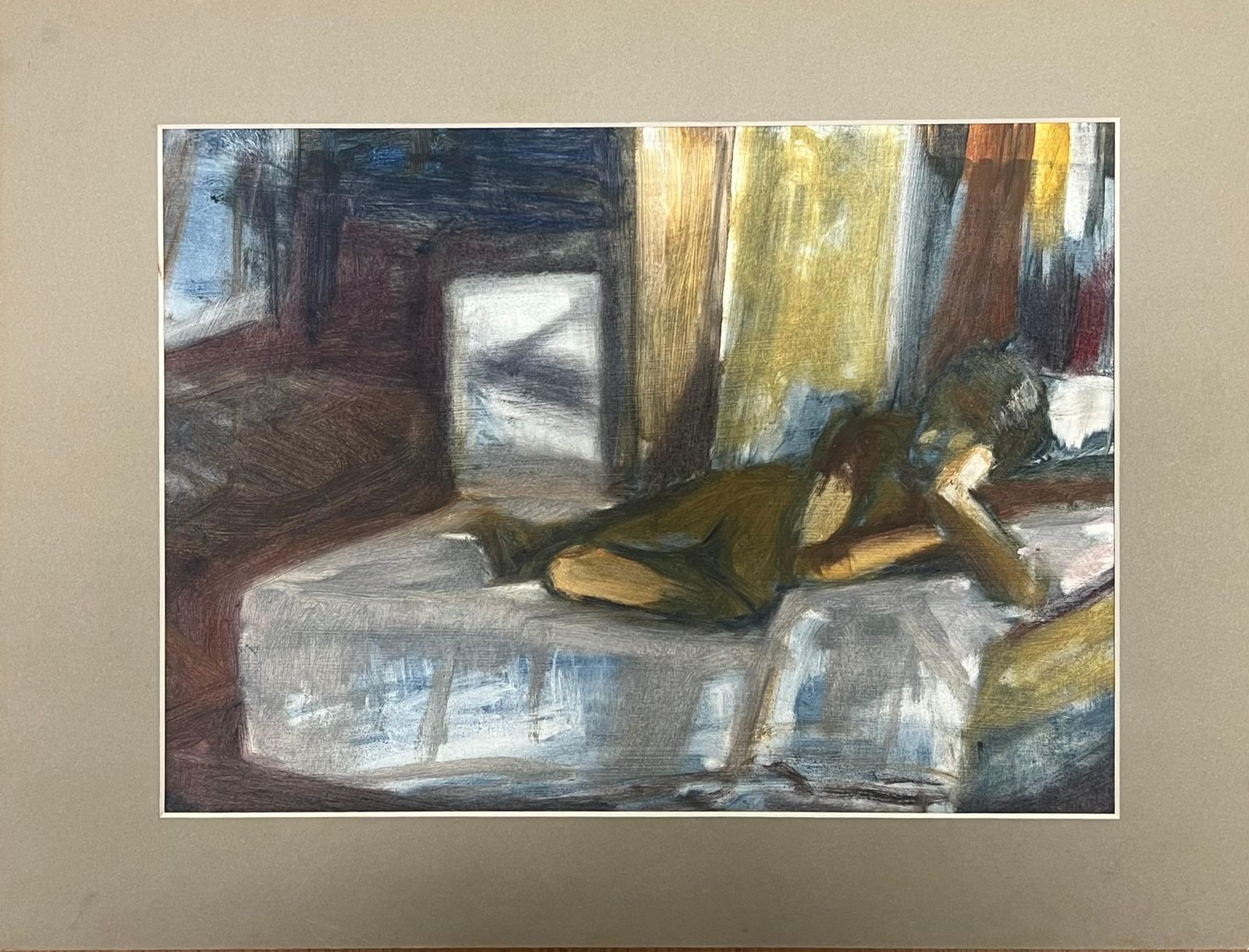 Helen Greenfield Nude Figure In A Dimly Lit Interior Resting On A Bed With Sunlight Filtering photo furniture