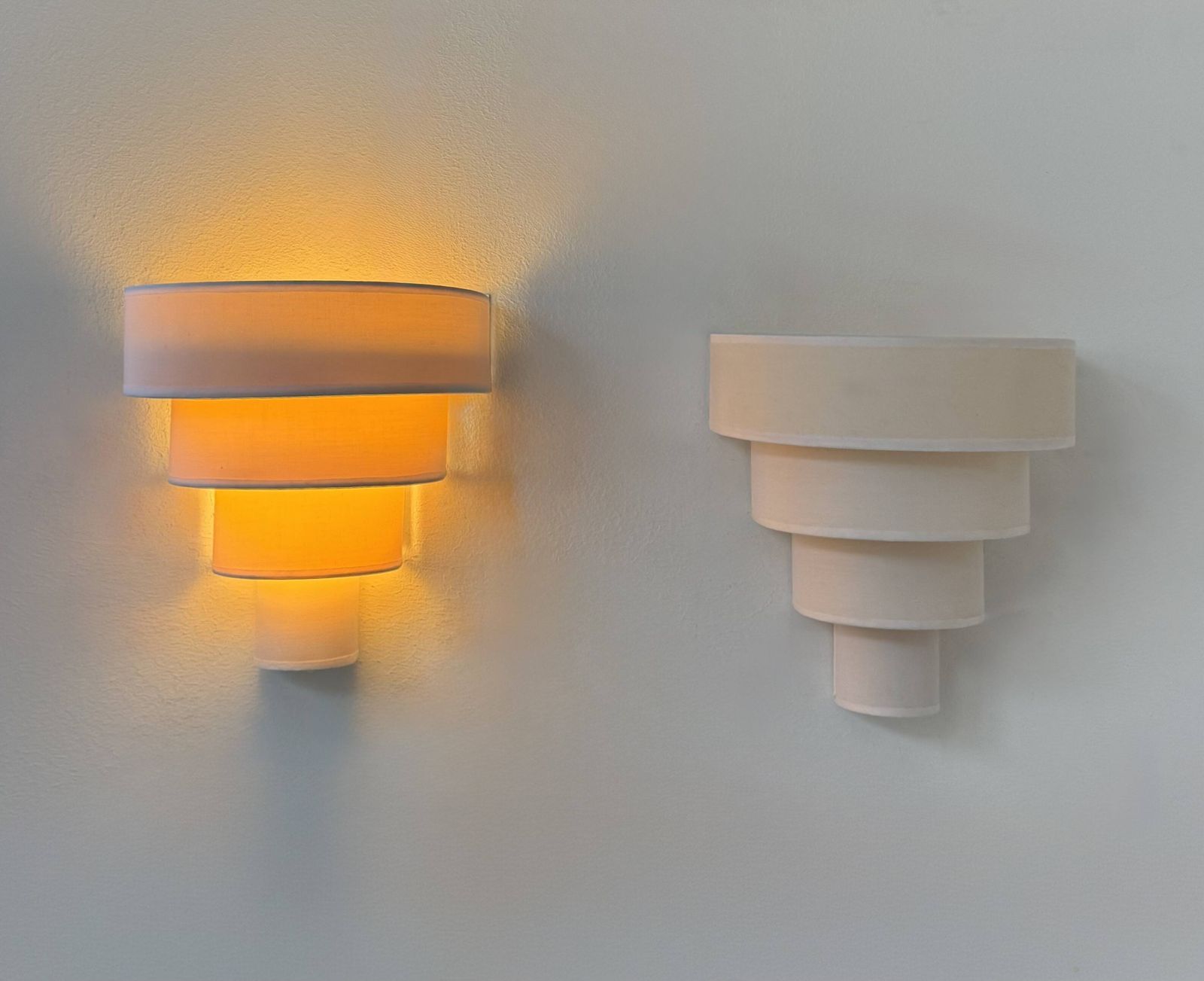 Pair Of Vintage Wall Lights, Beige Fabric, Arlus, France, 1980. photo vinterior