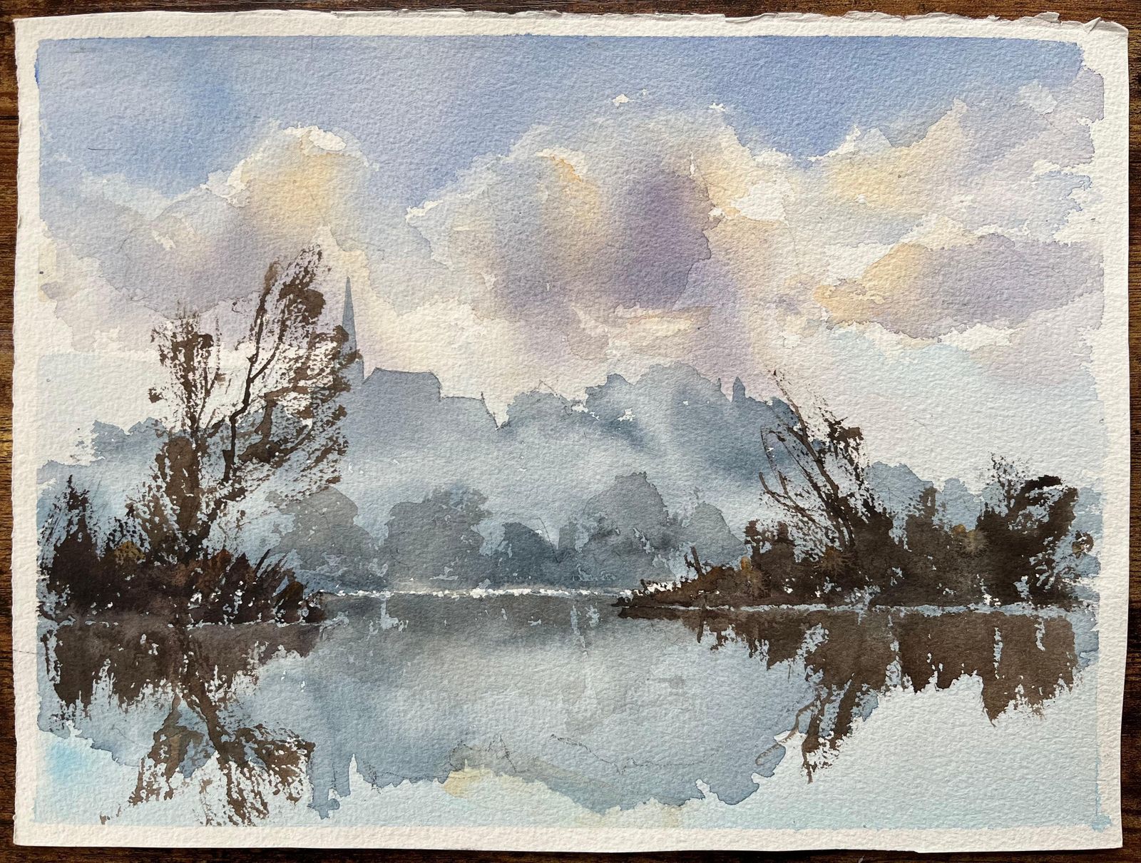 Anthony Avery British Original Watercolor Of A Misty River Landscape With Reflections photo furniture