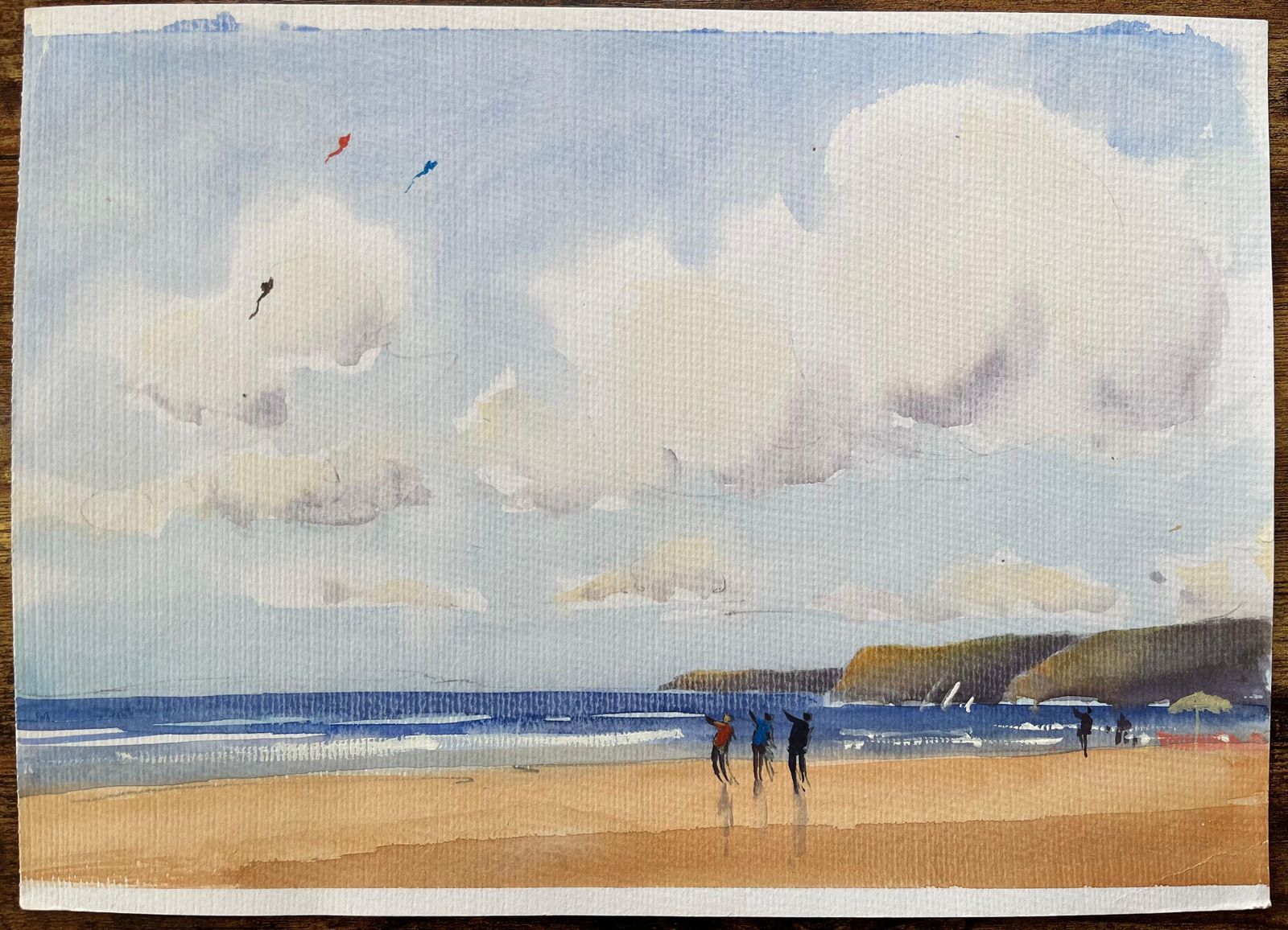 Anthony Avery British Original Watercolor Of A Beach Scene With Kite Flyers photo furniture