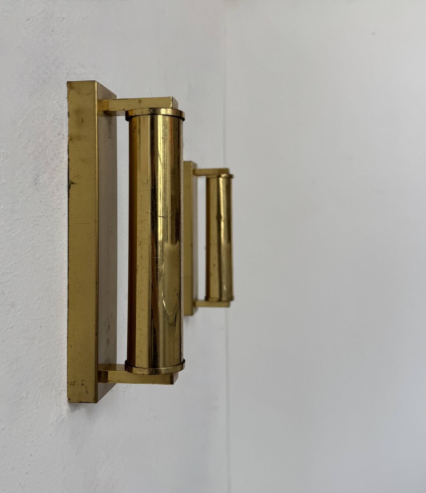 Pair Of Vintage Modernist Adjustable Wall Lights Brass France 1970 photo for sale