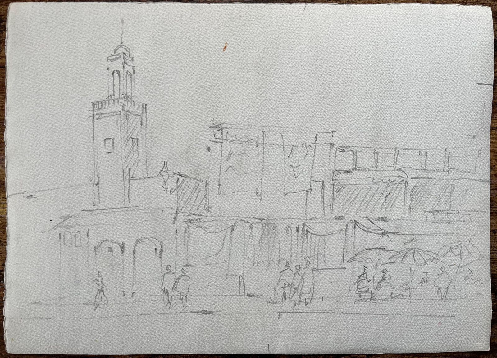 Anthony Avery British Watercolor Market Scene With Historic Building Facade photo buy