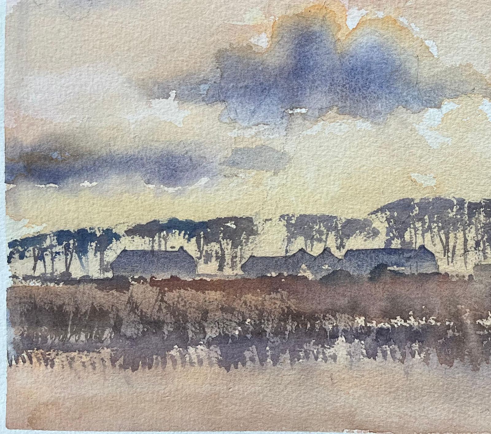 Anthony Avery British Original Watercolor Of A Windmill And Countryside Landscape At Sunset photo vinterior
