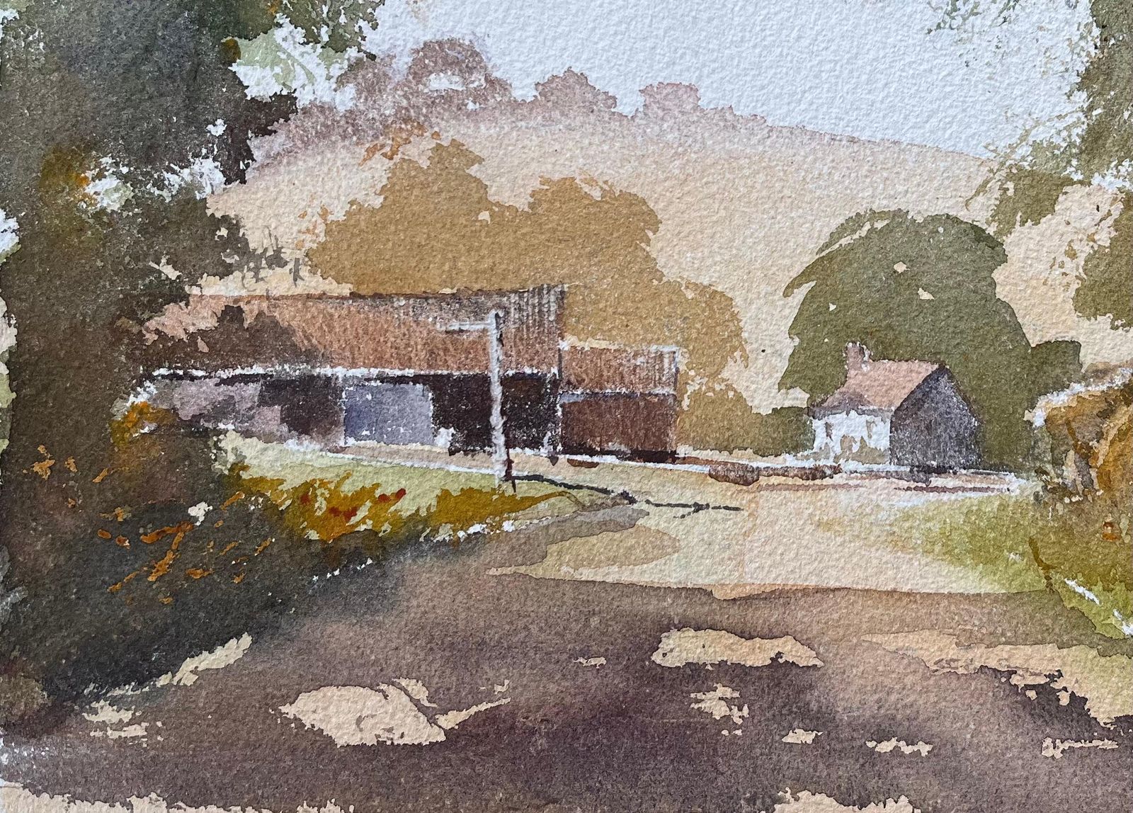 Anthony Avery British Original Watercolor Of A Country Lane In Summer Leading To Farm photo 515.0