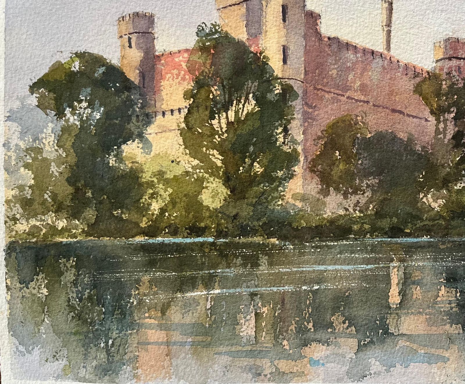 Anthony Avery British Original Watercolor Of A Castle And Swans On The River photo Art