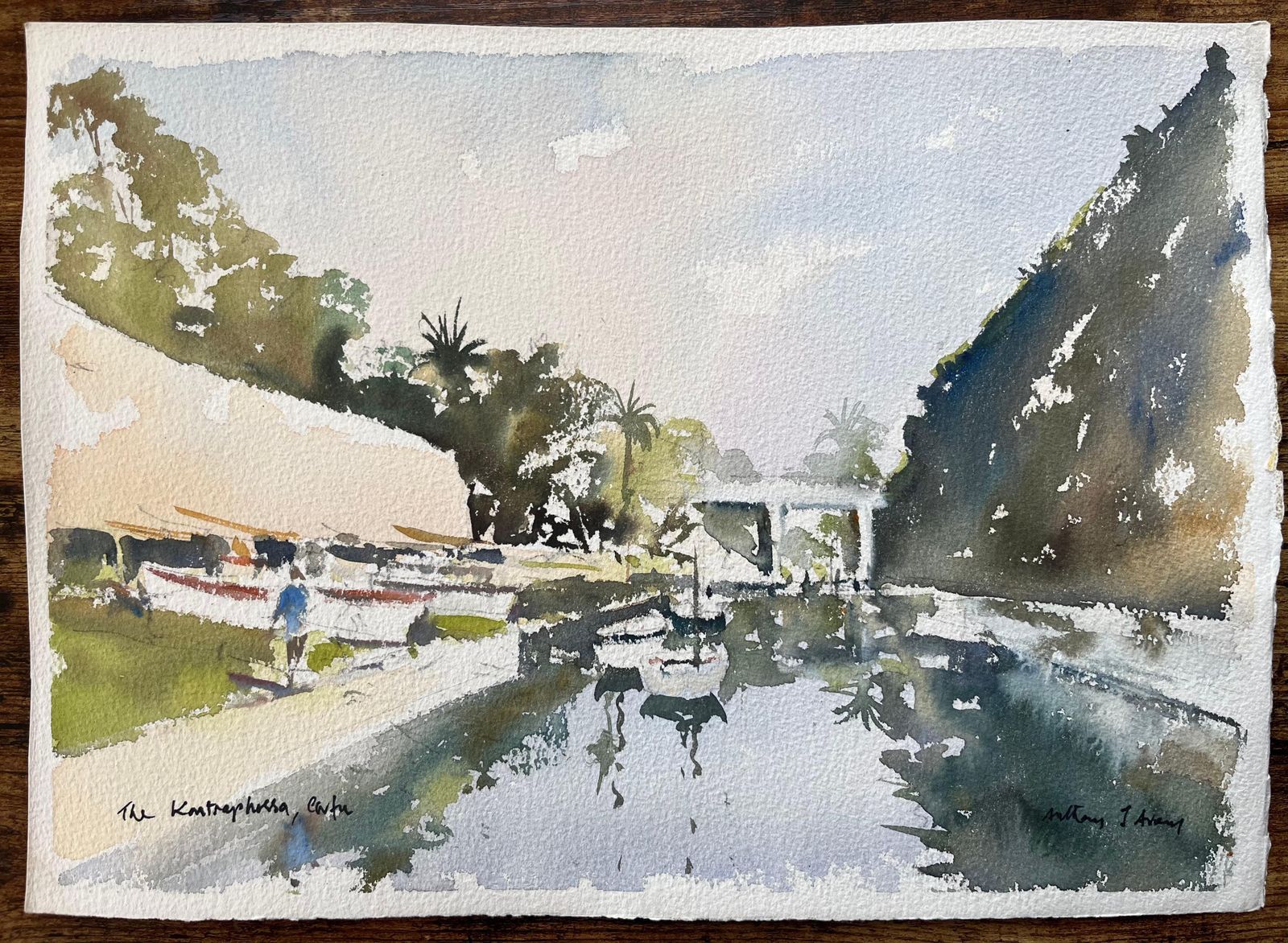 Anthony Avery British Impressionist Watercolor Of The Kontophossa Channel, Corfu photo for sale