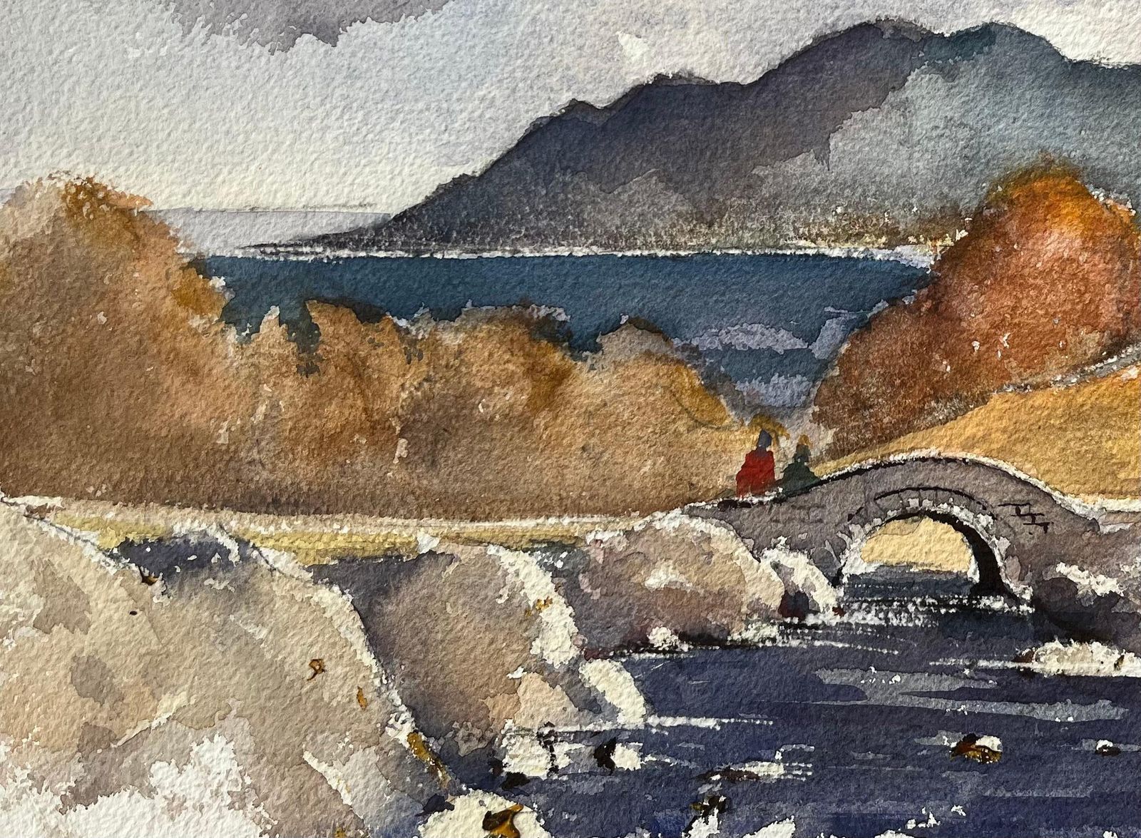 Anthony Avery British Impressionist Watercolor Of Highland Landscape, Stone Bridge And River photo furniture