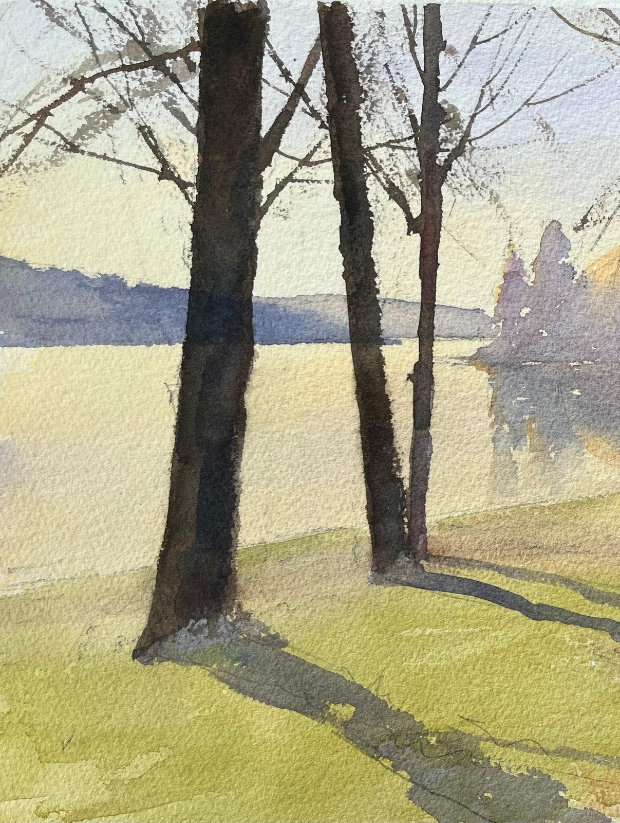 Anthony Avery British Impressionist Watercolor Of Morning Shadows By The Lake photo 385.0