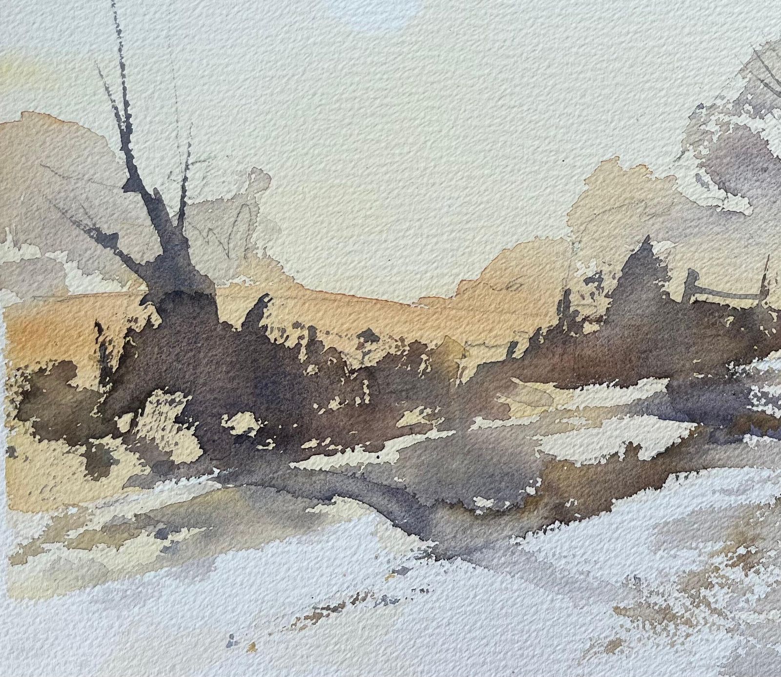 Anthony Avery British Impressionist Watercolor Of Wintery Woodland Path In Soft Light photo for sale