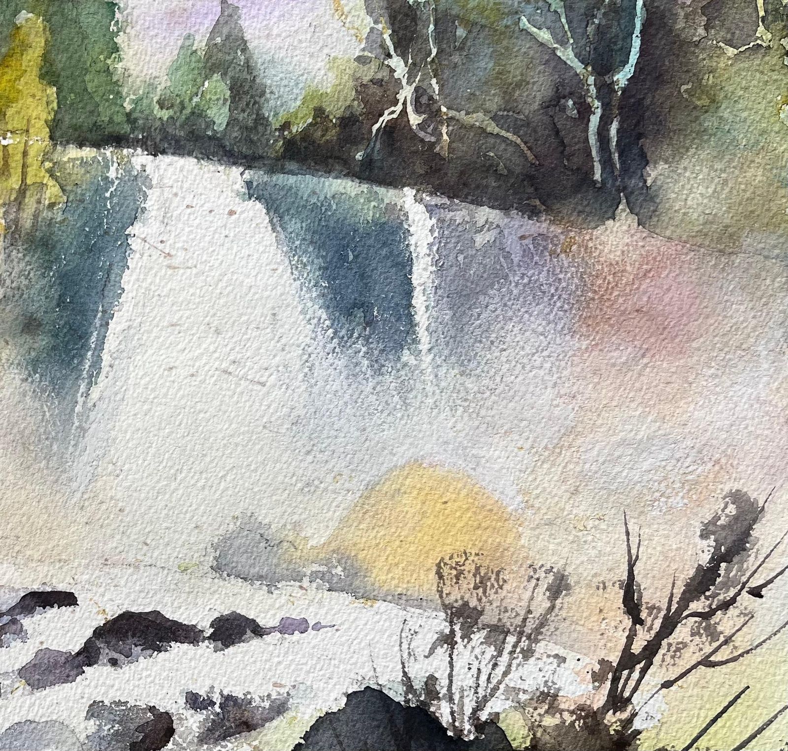 Anthony Avery British Impressionist Watercolor Of Misty Waterfall At Dawn photo 365.0