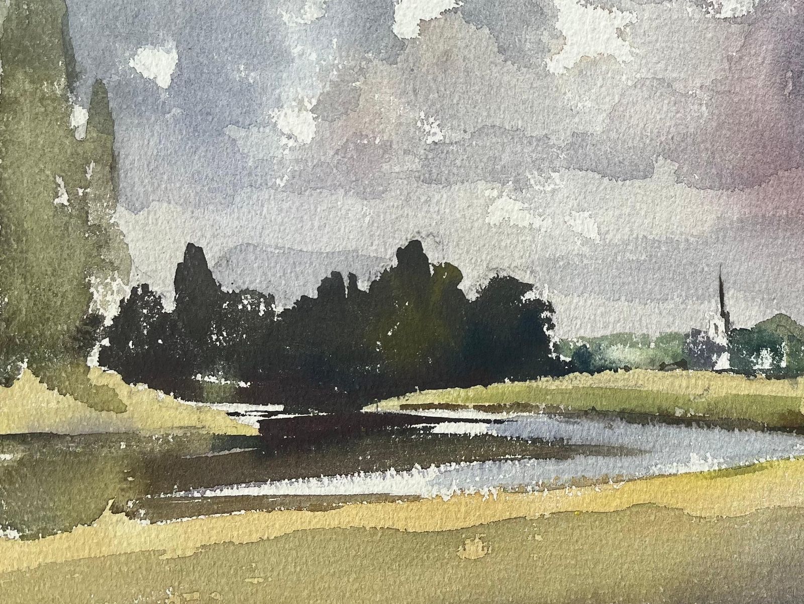 Anthony Avery British Impressionist Watercolor Of Pastoral Landscape With Dramatic Sky photo Art