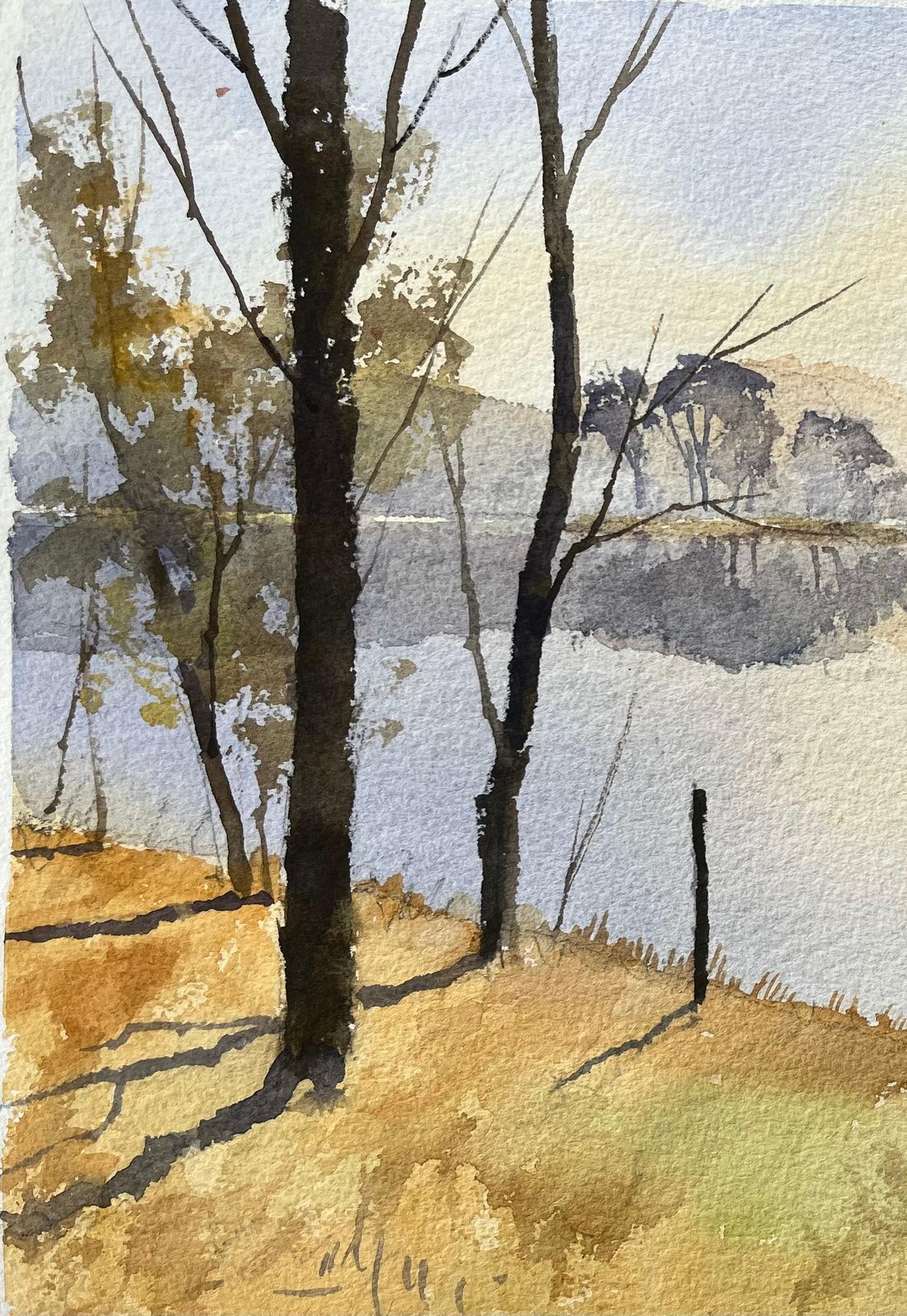 Anthony Avery British Impressionist Watercolor Of Serene Lakeside Scene Bathed In Soft Light photo 370.0