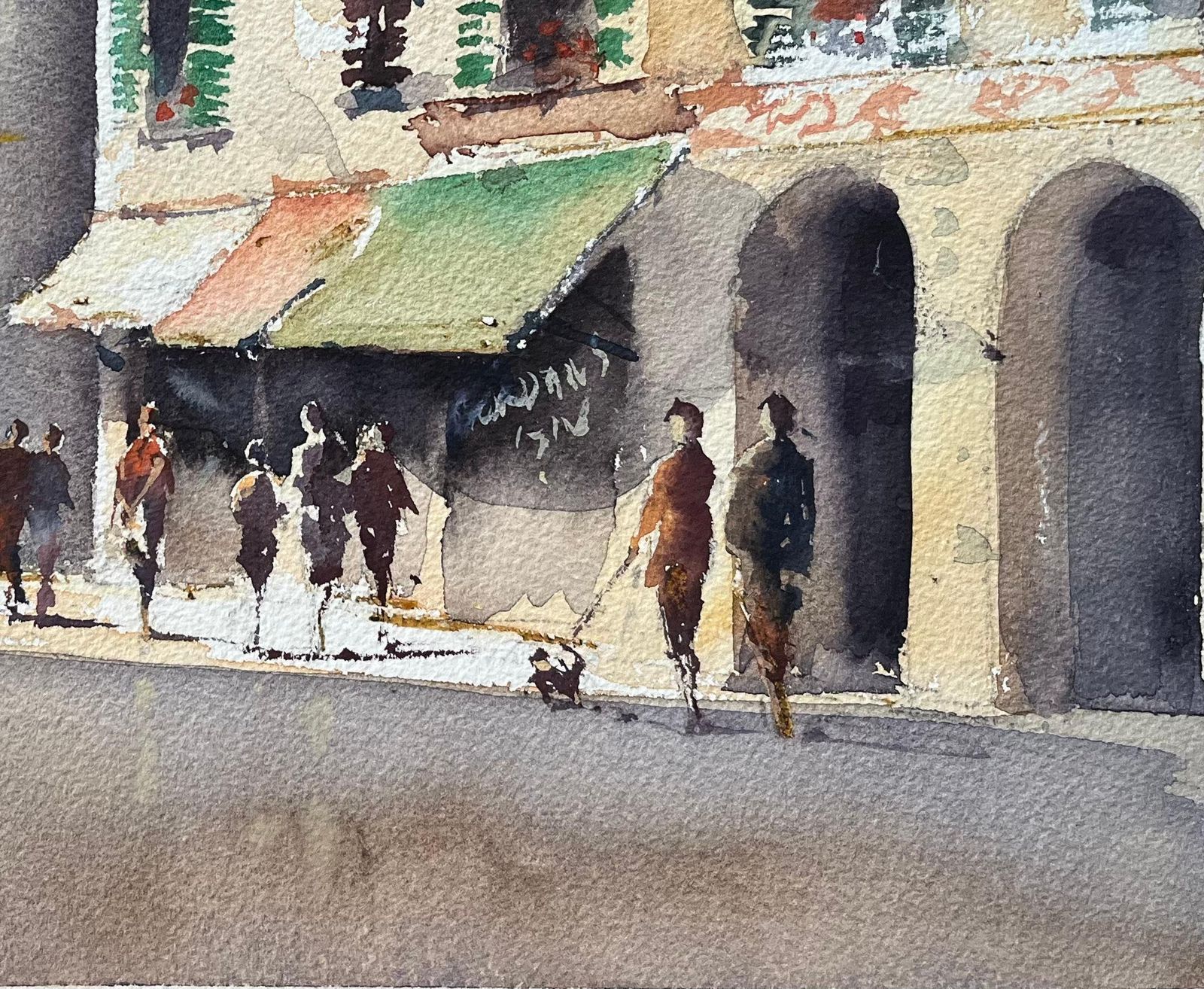 Anthony Avery British Impressionist Watercolor Of A Busy Sunlit European Street Scene photo for sale