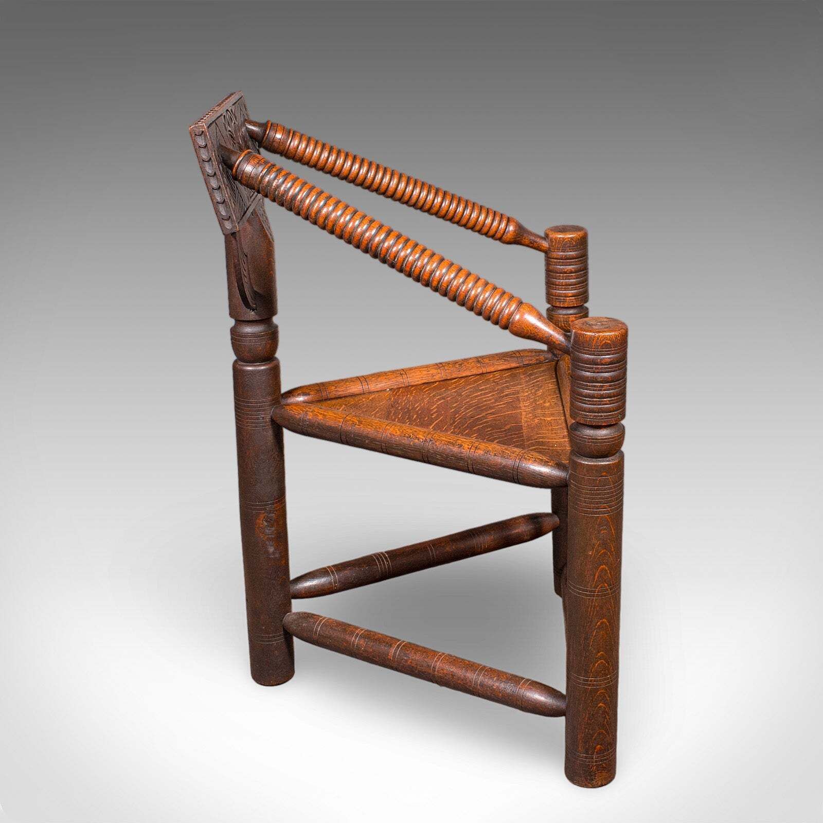 Antique Turner's Chair, English Oak, Warwick, Old Saxon, Elbow Seat, Victorian photo for sale