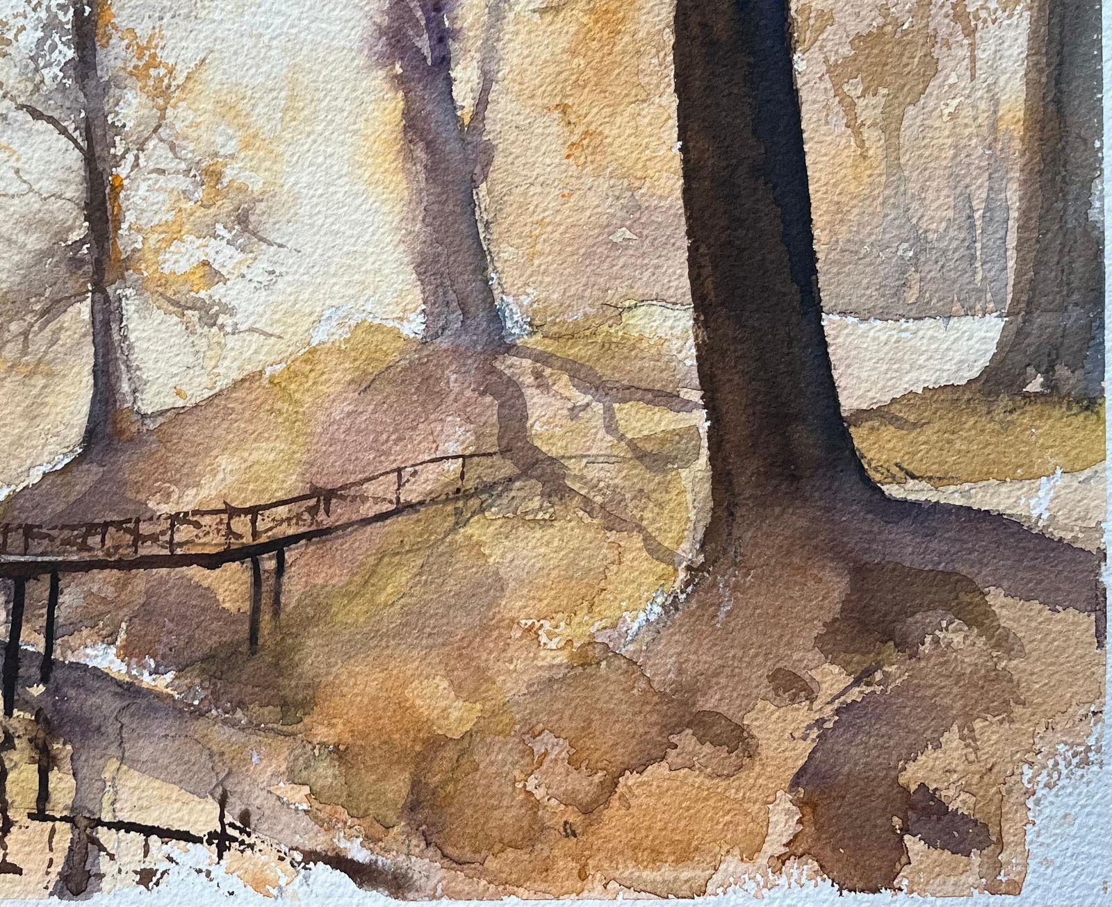 Anthony Avery British Impressionist Watercolor Of A Woodland Bridge In Autumn Light photo Art