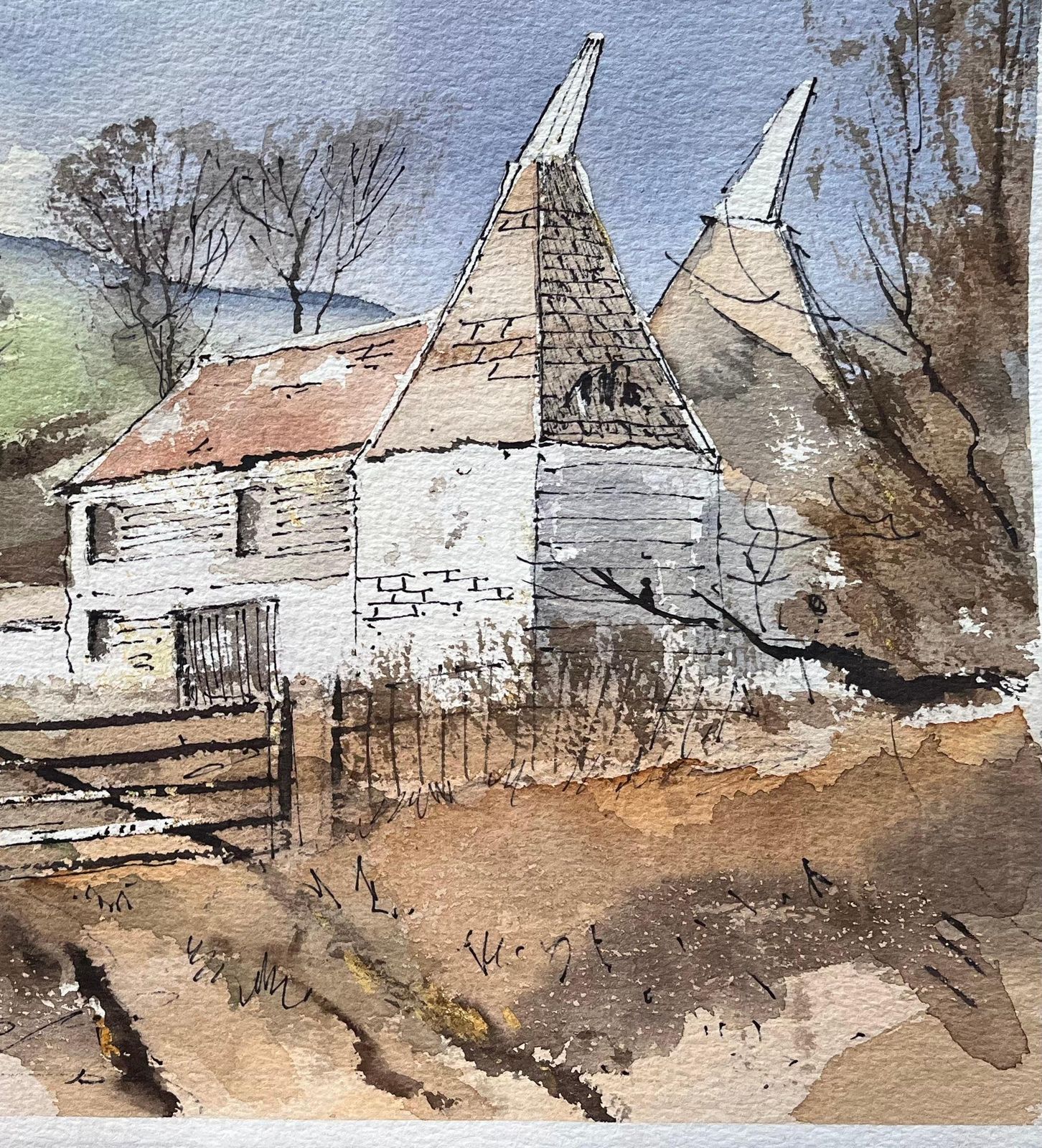 Anthony Avery British Impressionist Watercolor Of Oast Houses In The Countryside photo Art