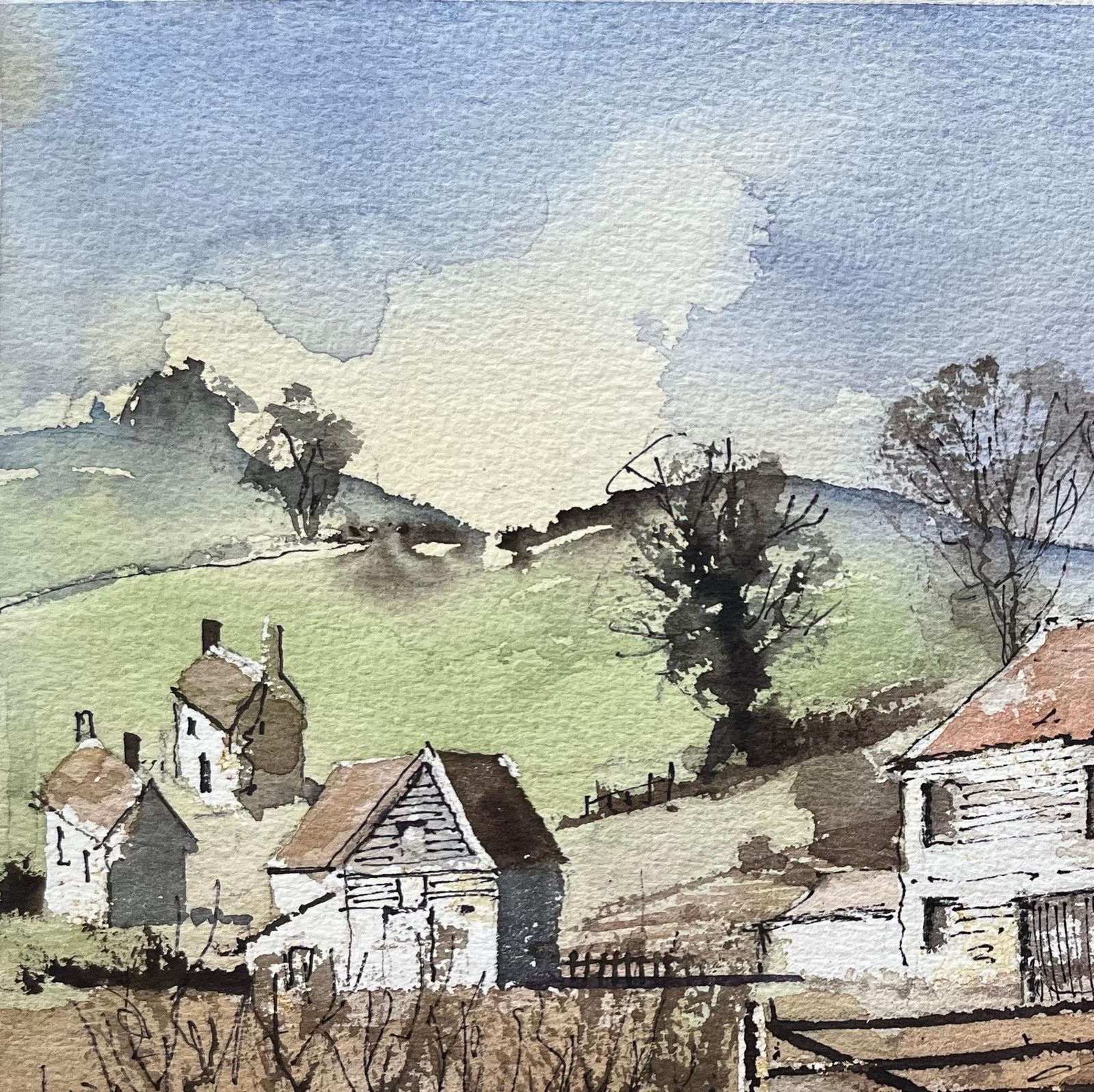 Anthony Avery British Impressionist Watercolor Of Oast Houses In The Countryside photo vinterior