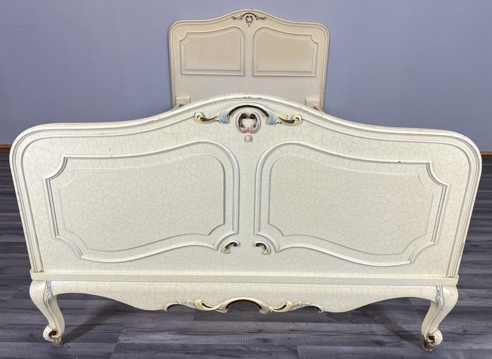 Bed Vintage French Shabby Chic Single Bed Frame Carved Headboard Lot 4596 photo for sale