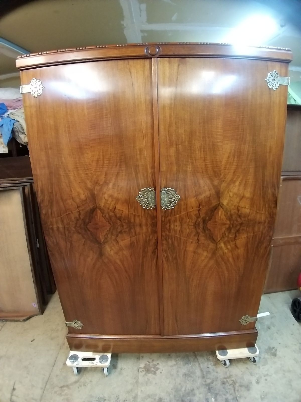 1926 Ladies Compactom Wardrobe "Y Y Model" Walnut With Metal Filigree Detail.