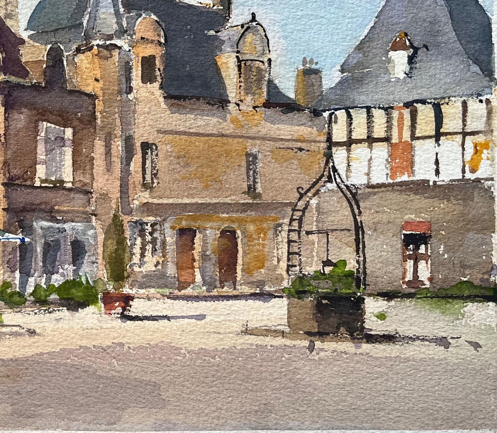 Anthony Avery British Impressionist Watercolor Of A Sunlit Historic Town Square photo for sale