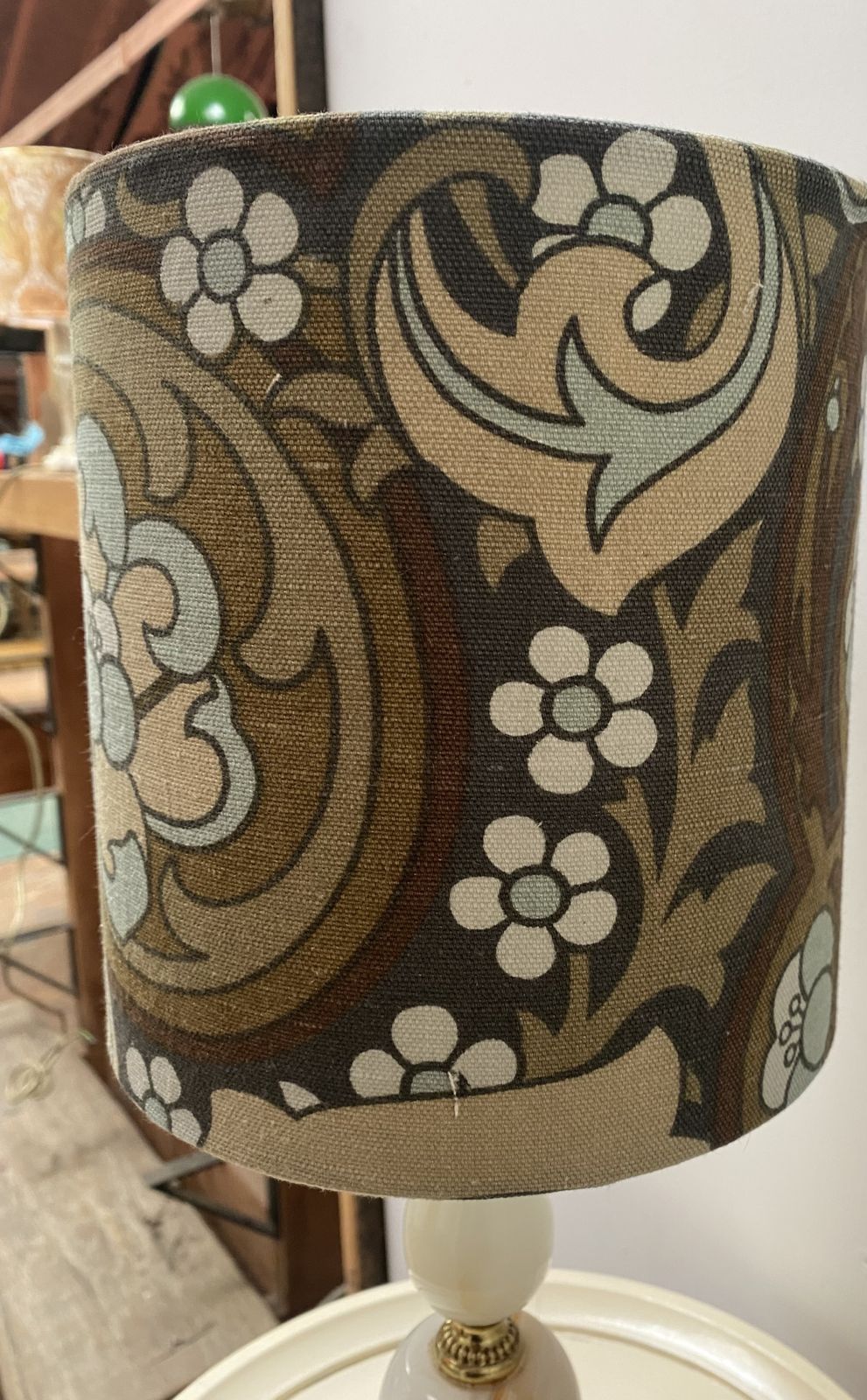 Original 1930s Vintage Fabric: Brown Floral Lampshade & Onyx Base photo Lighting