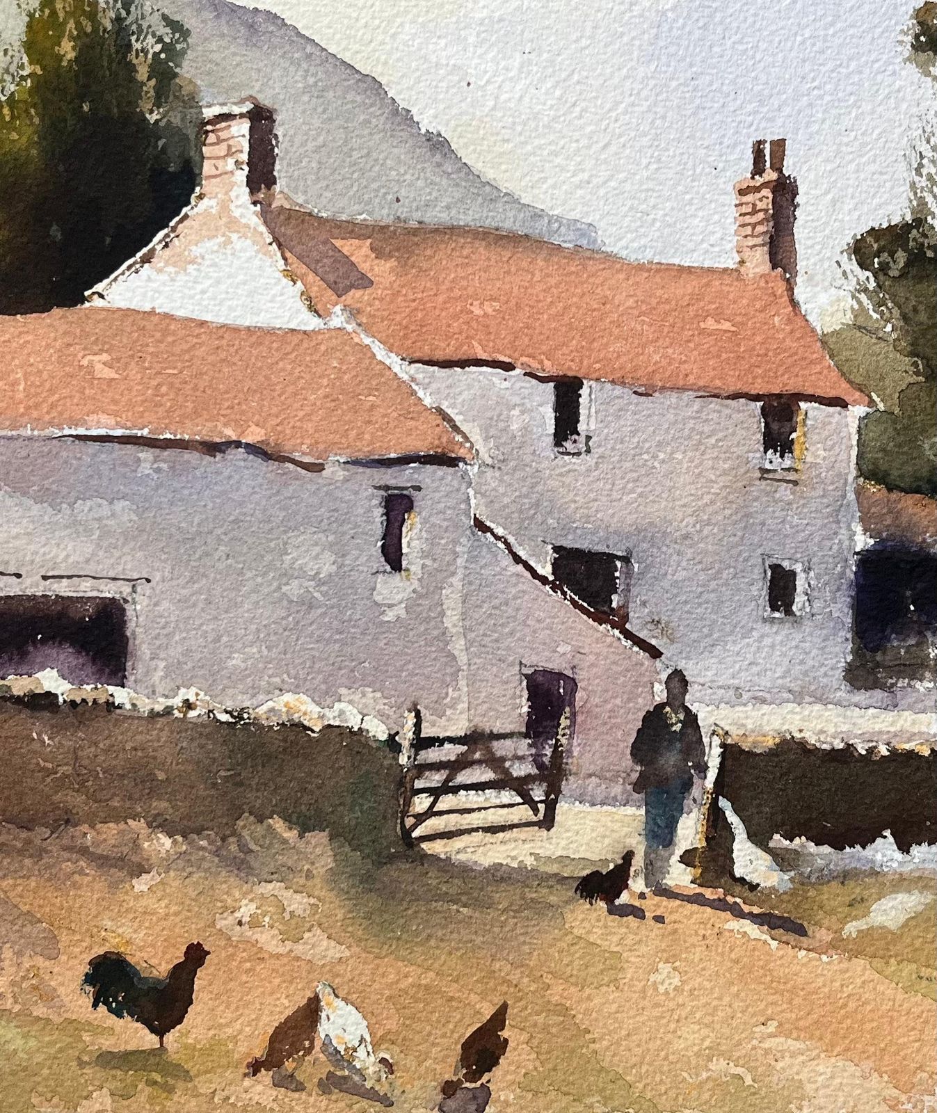 Anthony Avery British Impressionist Watercolor Of A Farmyard Scene With A Figure And Chickens photo buy