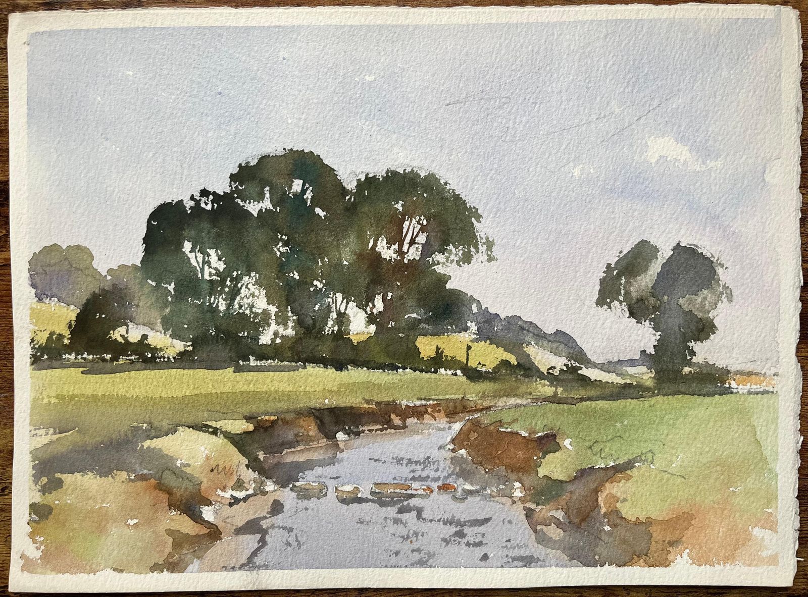 Anthony Avery British Impressionist Watercolor Of A Scenic Countryside Stream With Lush Trees photo furniture