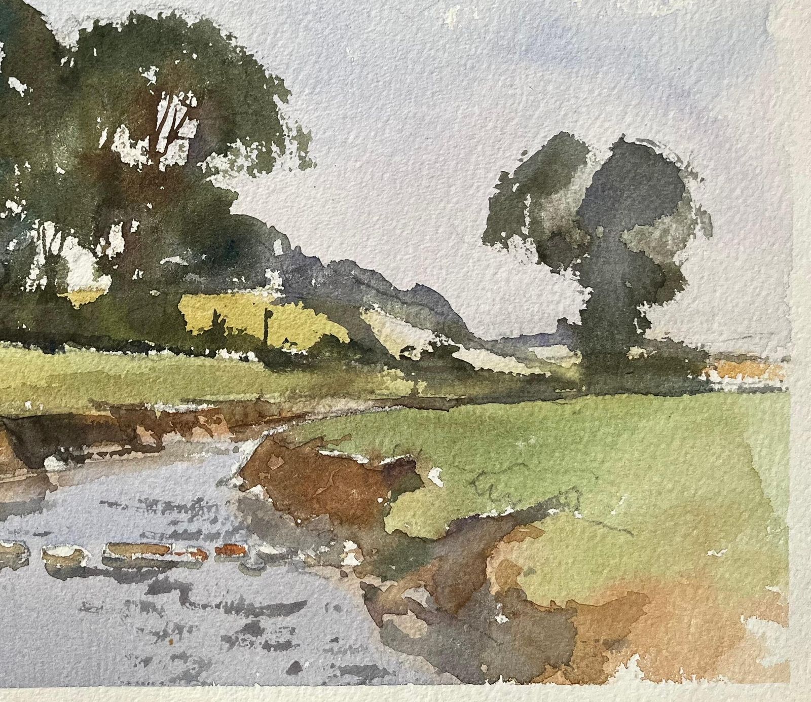 Anthony Avery British Impressionist Watercolor Of A Scenic Countryside Stream With Lush Trees photo for sale