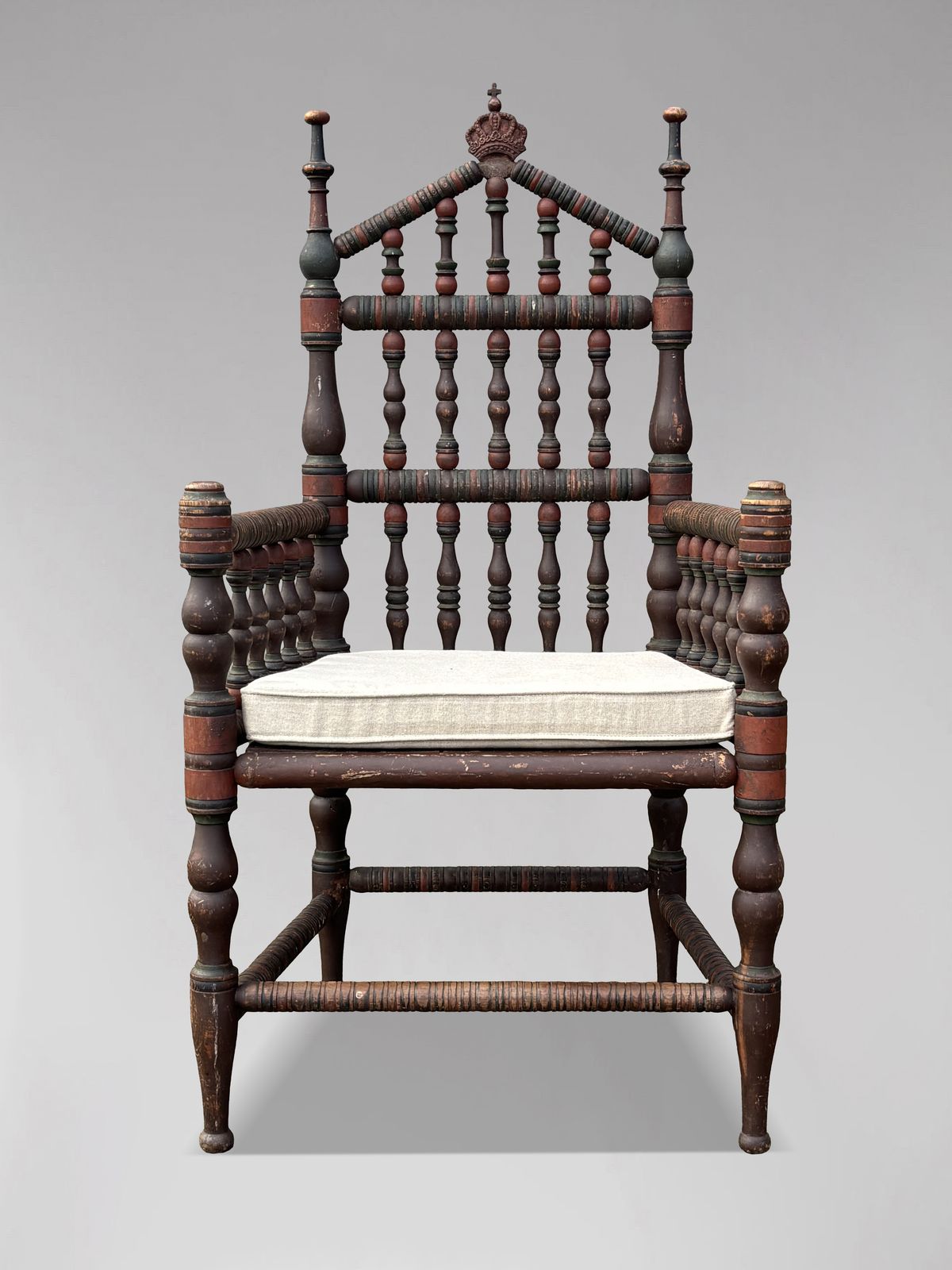 Early 19th Century Swedish Bobbin Country Throne Armchair photo furniture