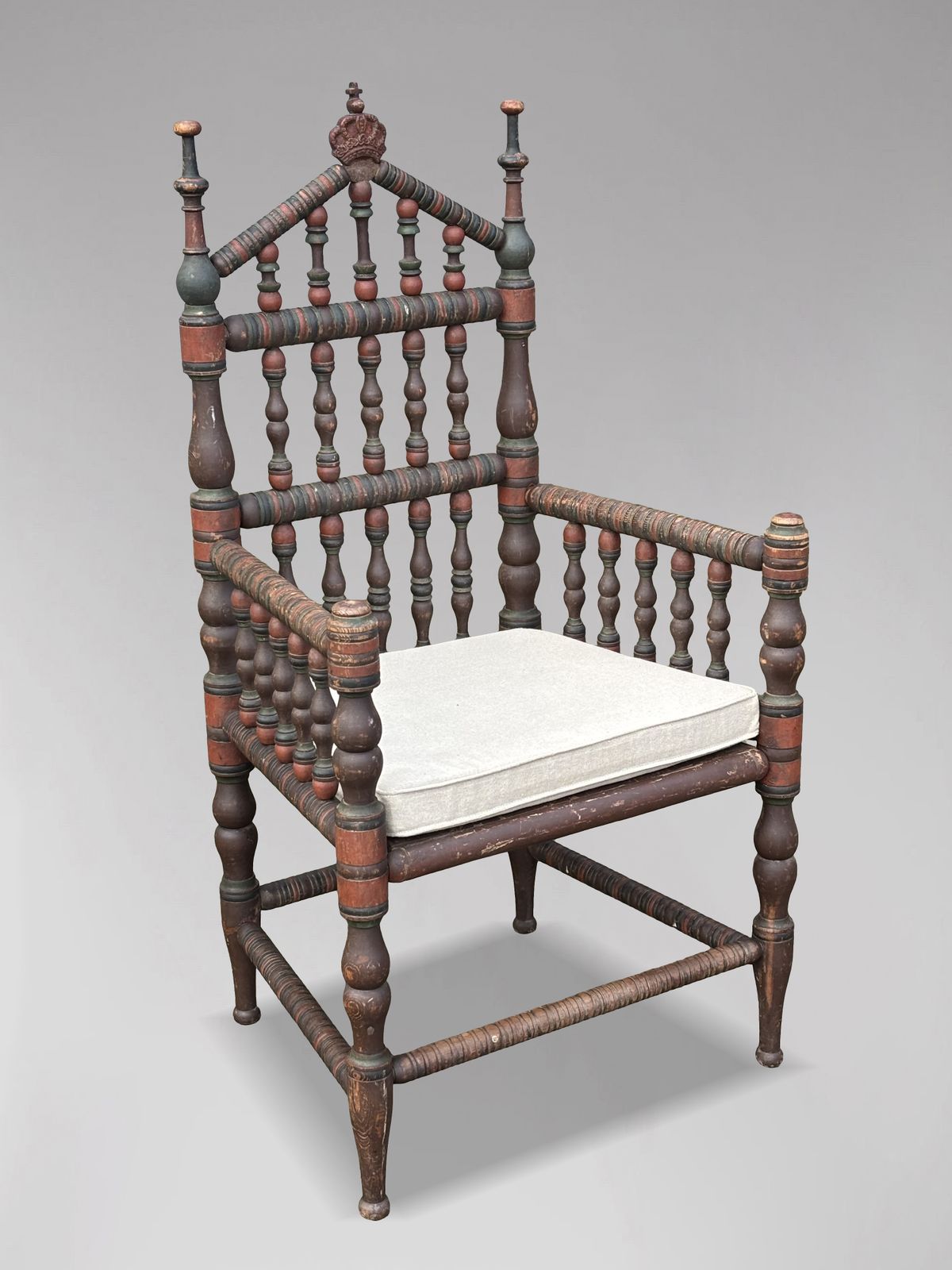 Early 19th Century Swedish Bobbin Country Throne Armchair