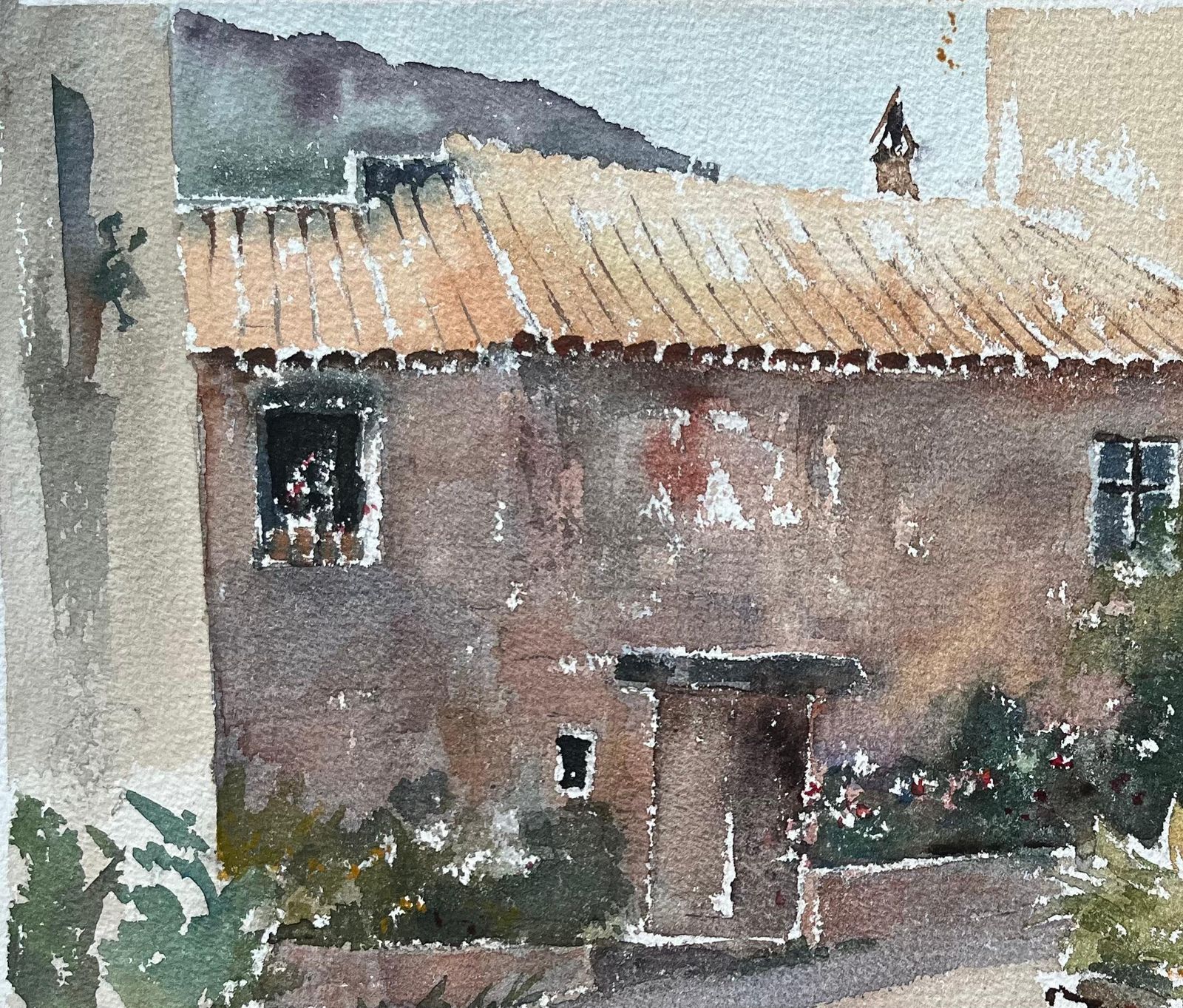 Anthony Avery British Impressionist Watercolor Of Rustic Courtyard In Tossa De Mar 1994 photo vinterior