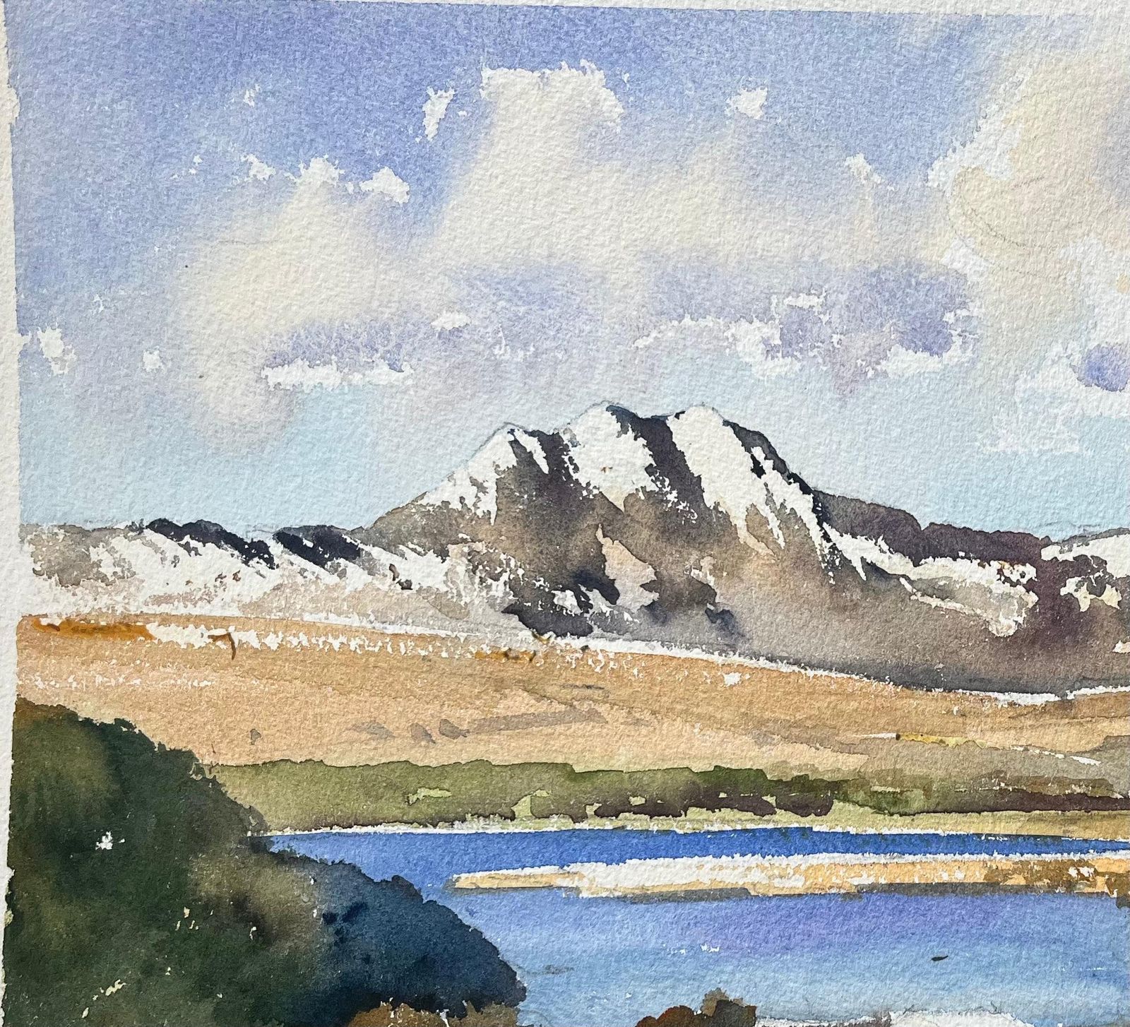 Anthony Avery British Impressionist Watercolor Of A Snowcapped Mountains And A Lake photo for sale