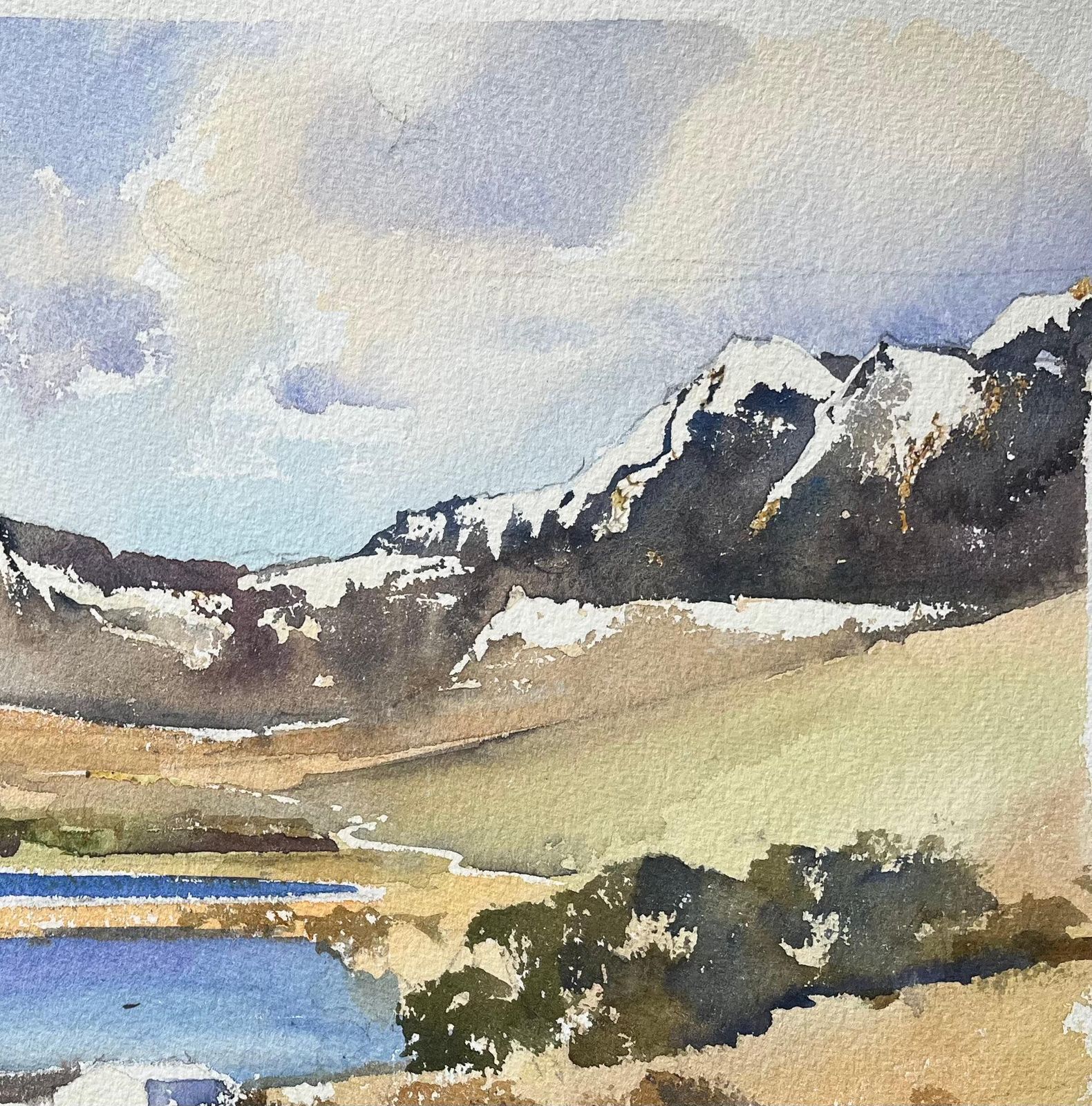 Anthony Avery British Impressionist Watercolor Of A Snowcapped Mountains And A Lake photo vinterior