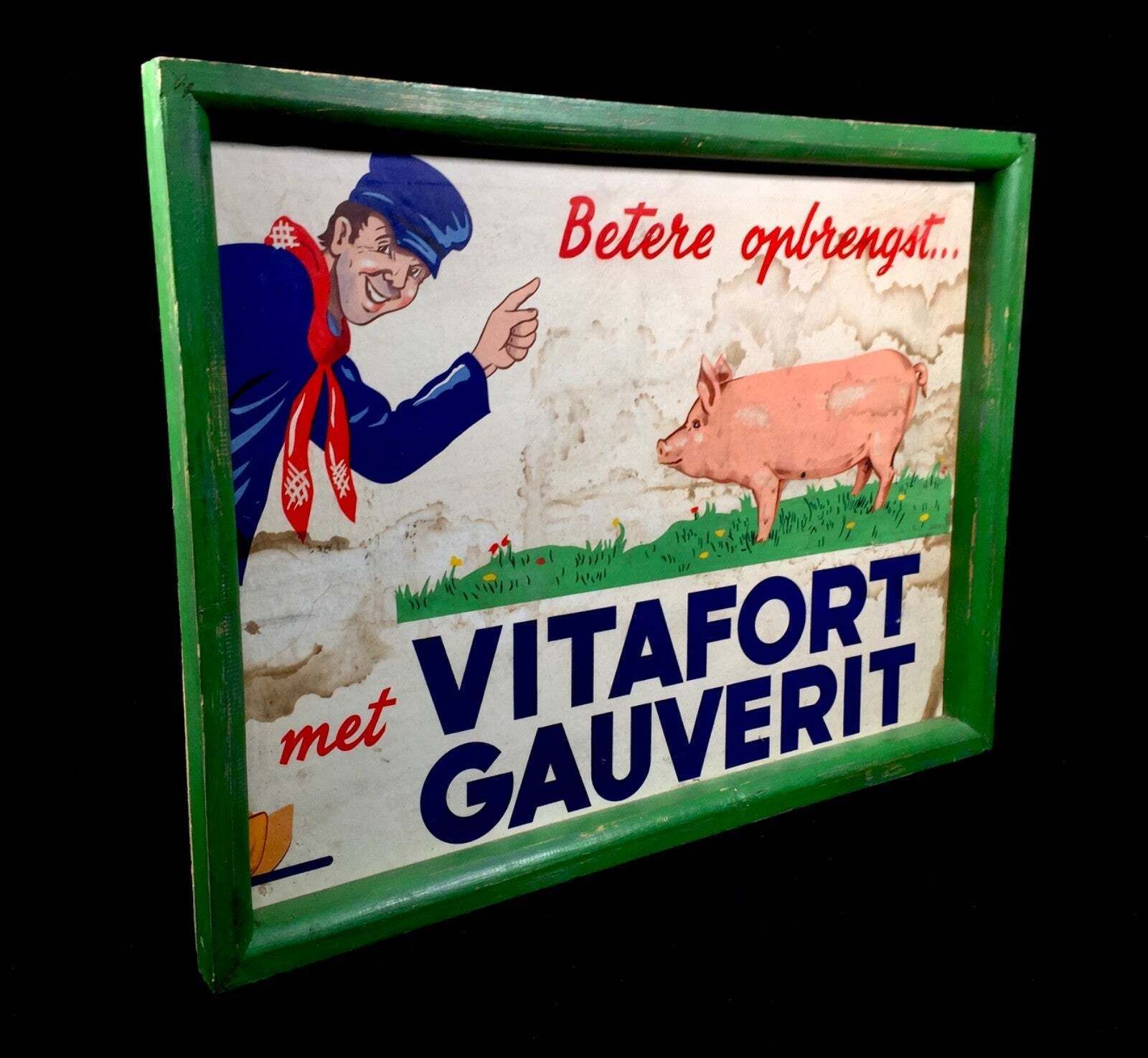 Antique Advertising Framed Vitafort Gauverit Cattle Fodder Sign Picture C.1950 photo for sale