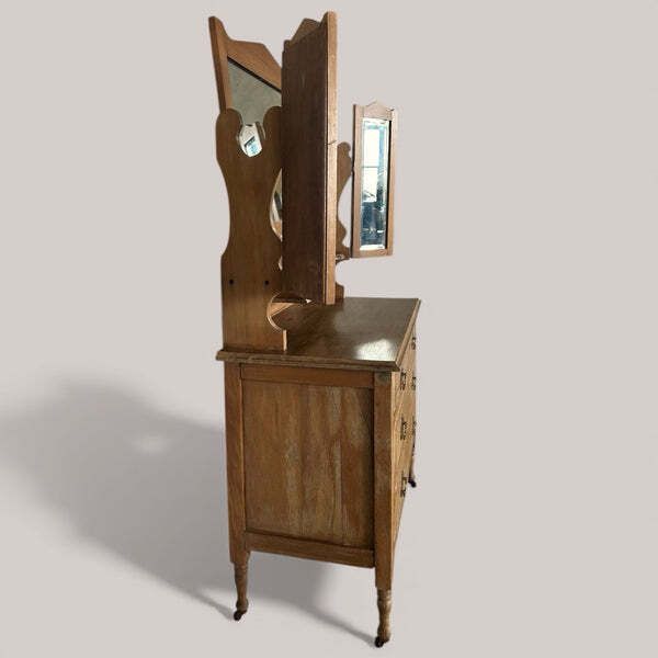 Edwardian Dresser With Triple Mirror Great Patina photo 330.0