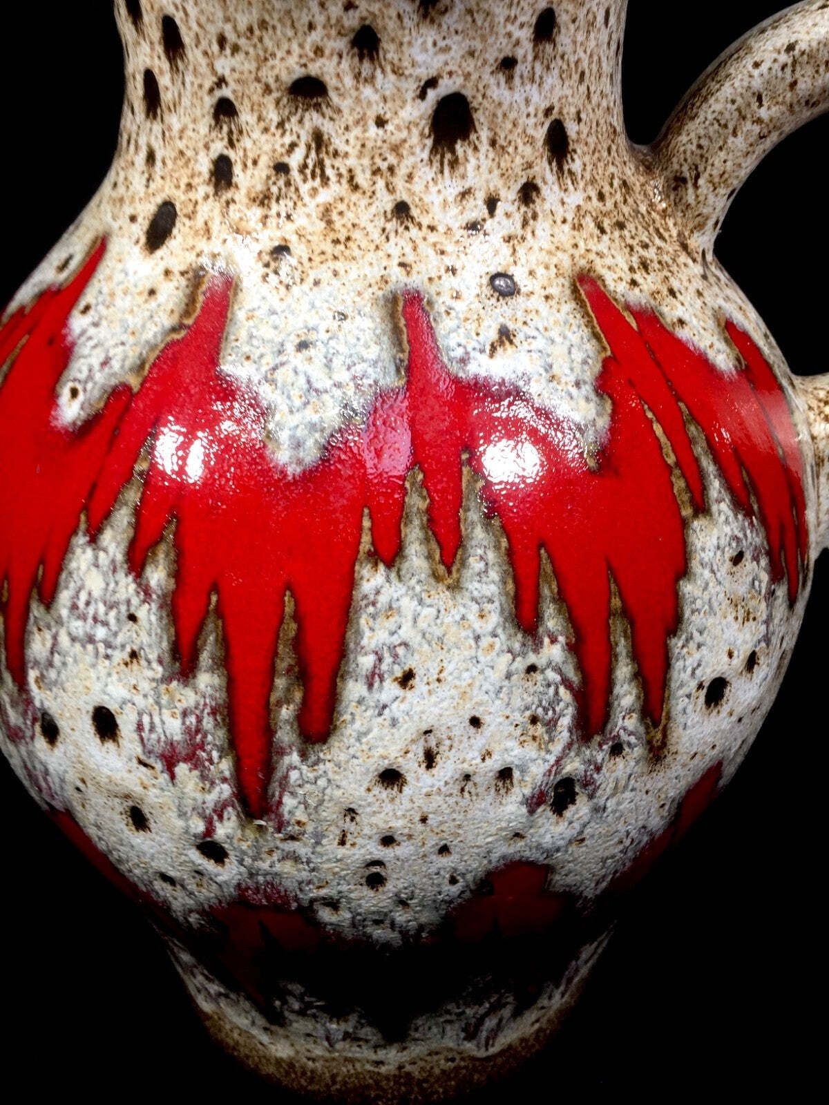 Vintage West German Scheurich Pottery Fat Vase / Large Size Jug / Red / White photo 189.0